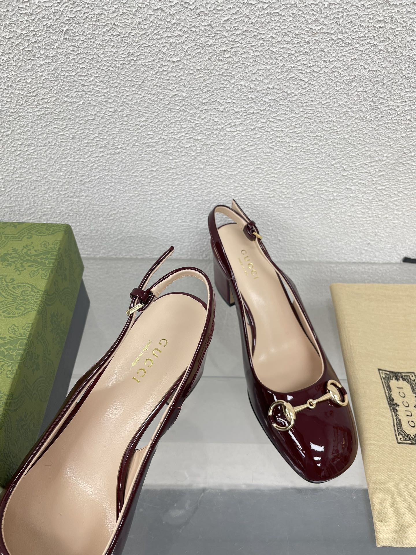 GG WOMEN'S HORSEBIT SLINGBACK 75MM IN WINE RED CALFSKIN