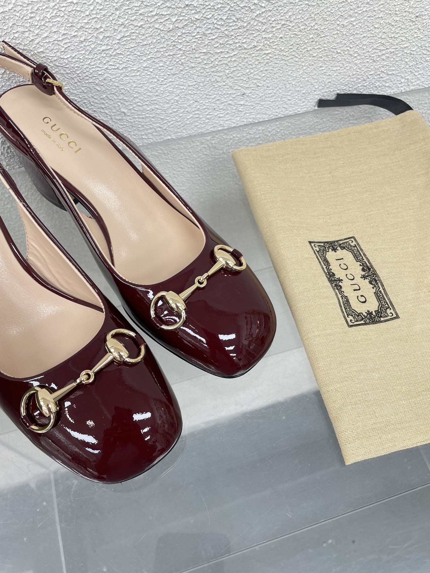 GG WOMEN'S HORSEBIT SLINGBACK 75MM IN WINE RED CALFSKIN