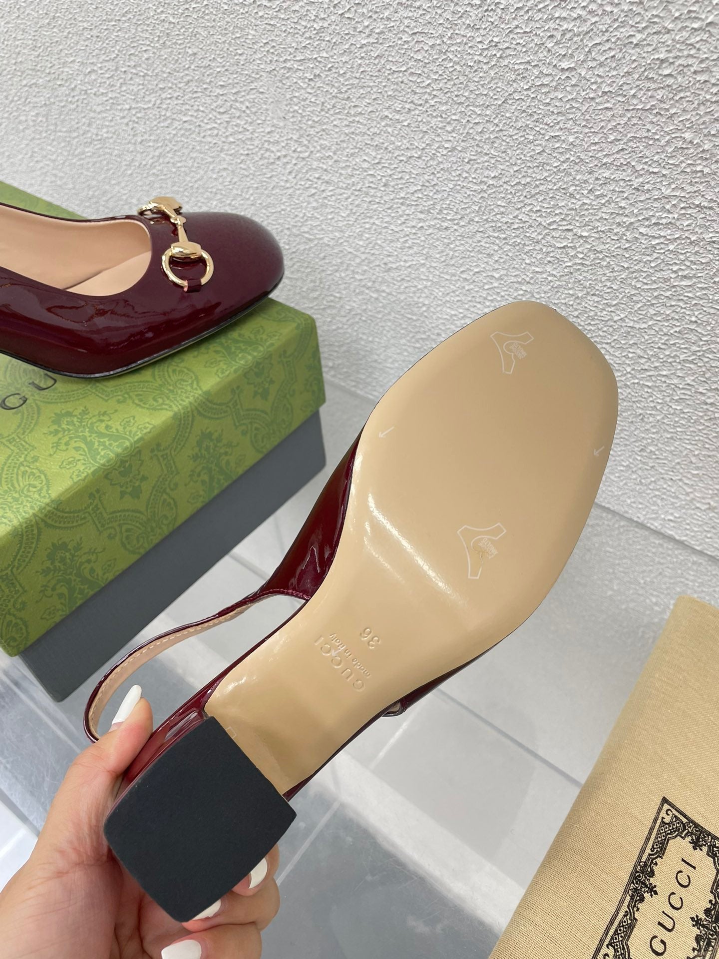 GG WOMEN'S HORSEBIT SLINGBACK 75MM IN WINE RED CALFSKIN