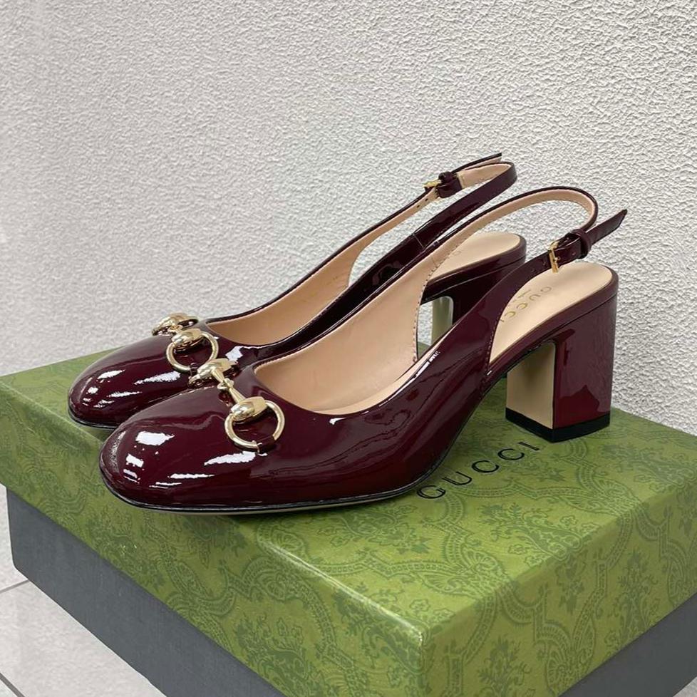 GG WOMEN'S HORSEBIT SLINGBACK 75MM IN WINE RED CALFSKIN