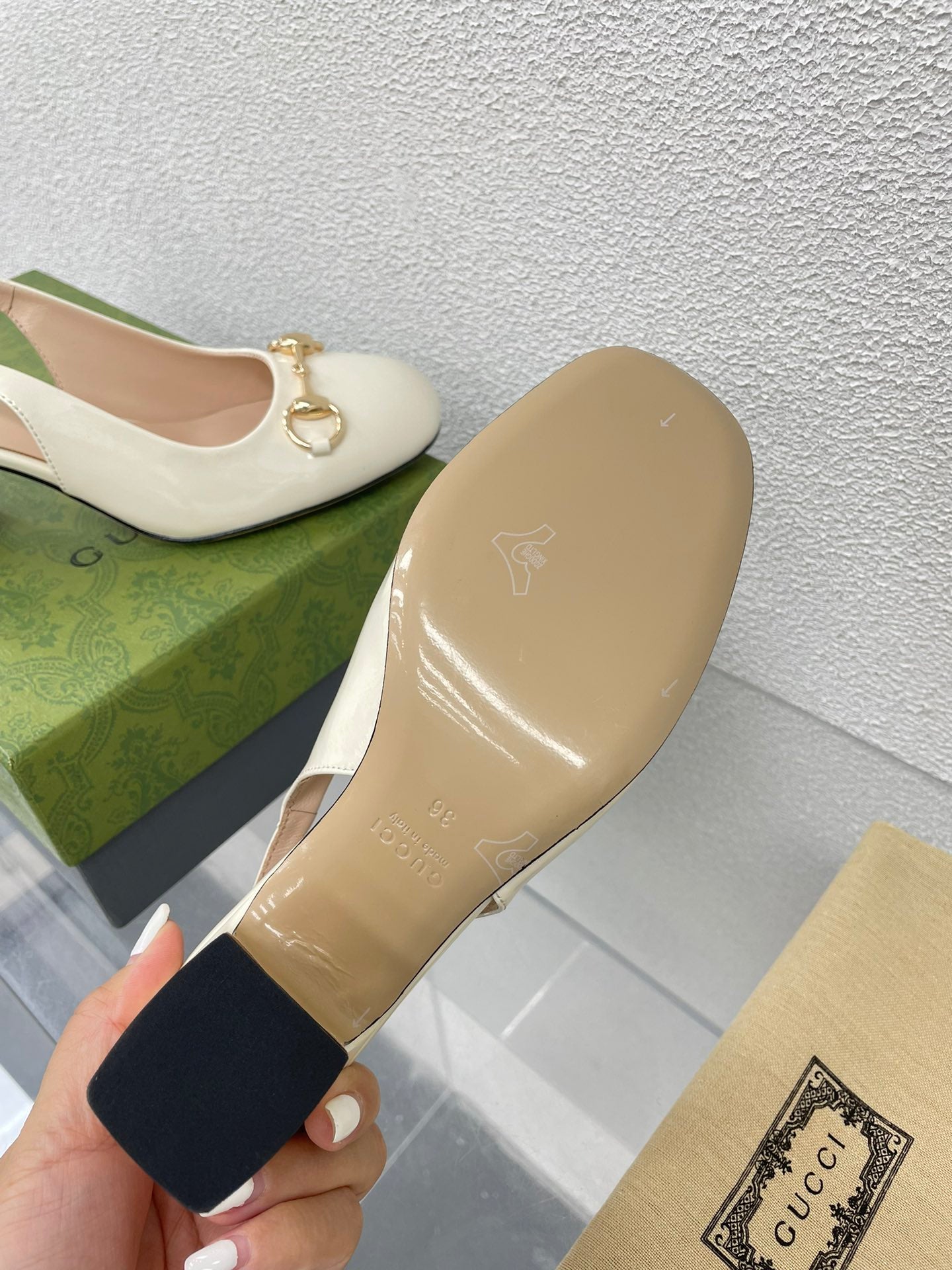 GG WOMEN'S HORSEBIT SLINGBACK 75MM IN WHITE CALFSKIN