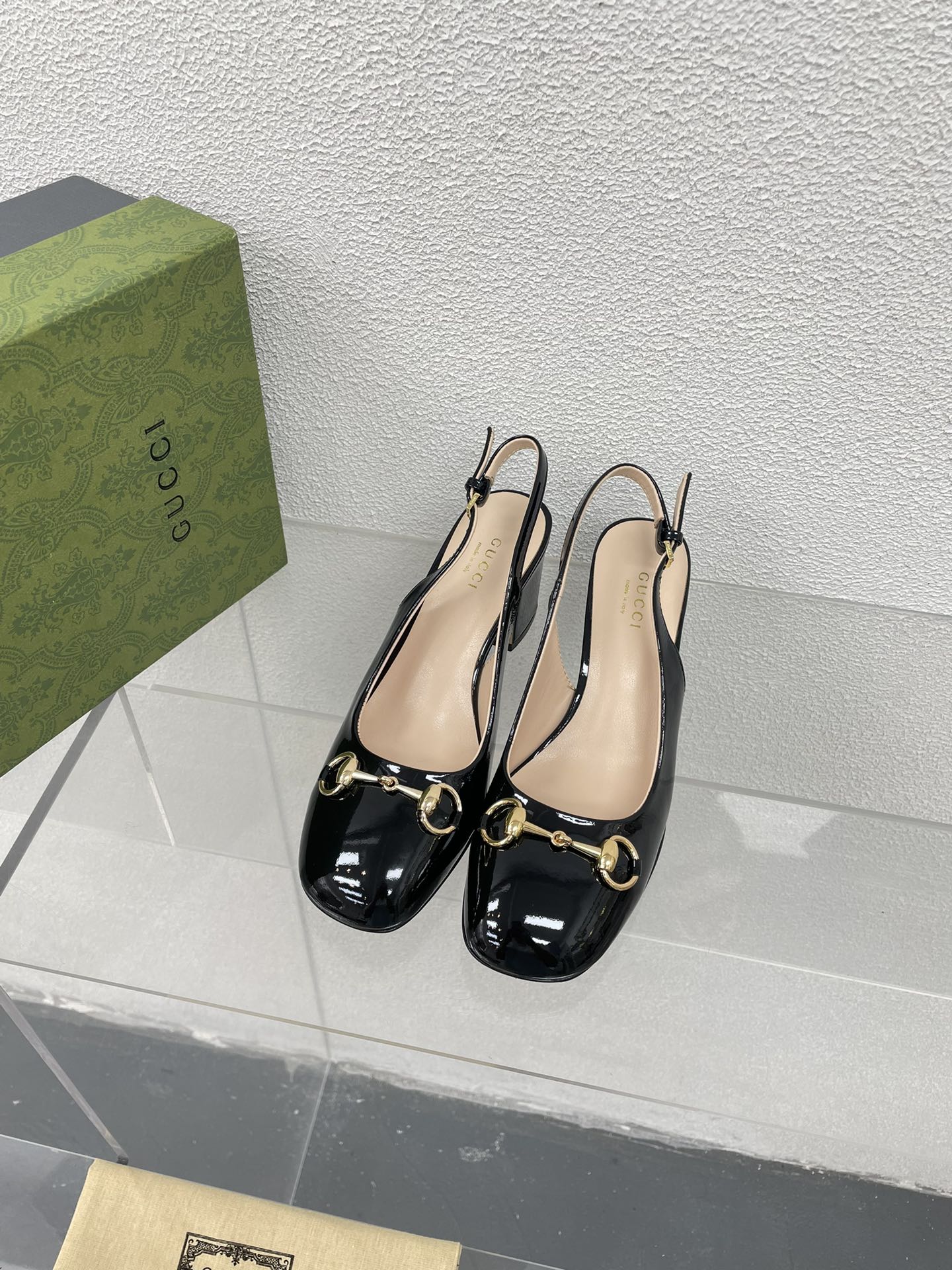 GG WOMEN'S HORSEBIT SLINGBACK 75MM IN BLACK CALFSKIN