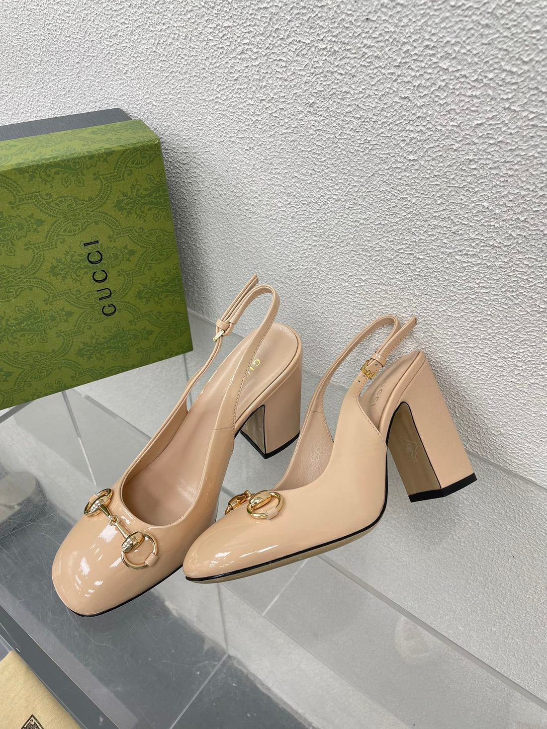 GG WOMEN'S HORSEBIT SLINGBACK 95MM IN TAN BEIGE CALFSKIN