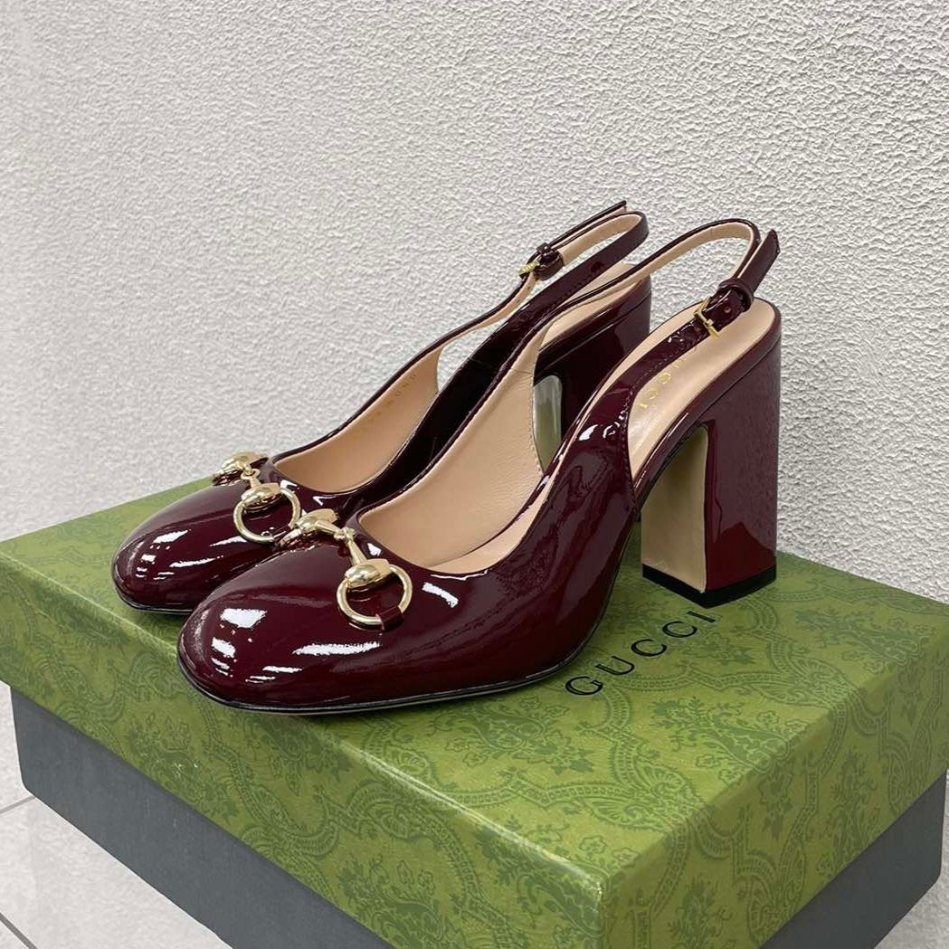 GG WOMEN'S HORSEBIT SLINGBACK 95MM IN WINE RED CALFSKIN