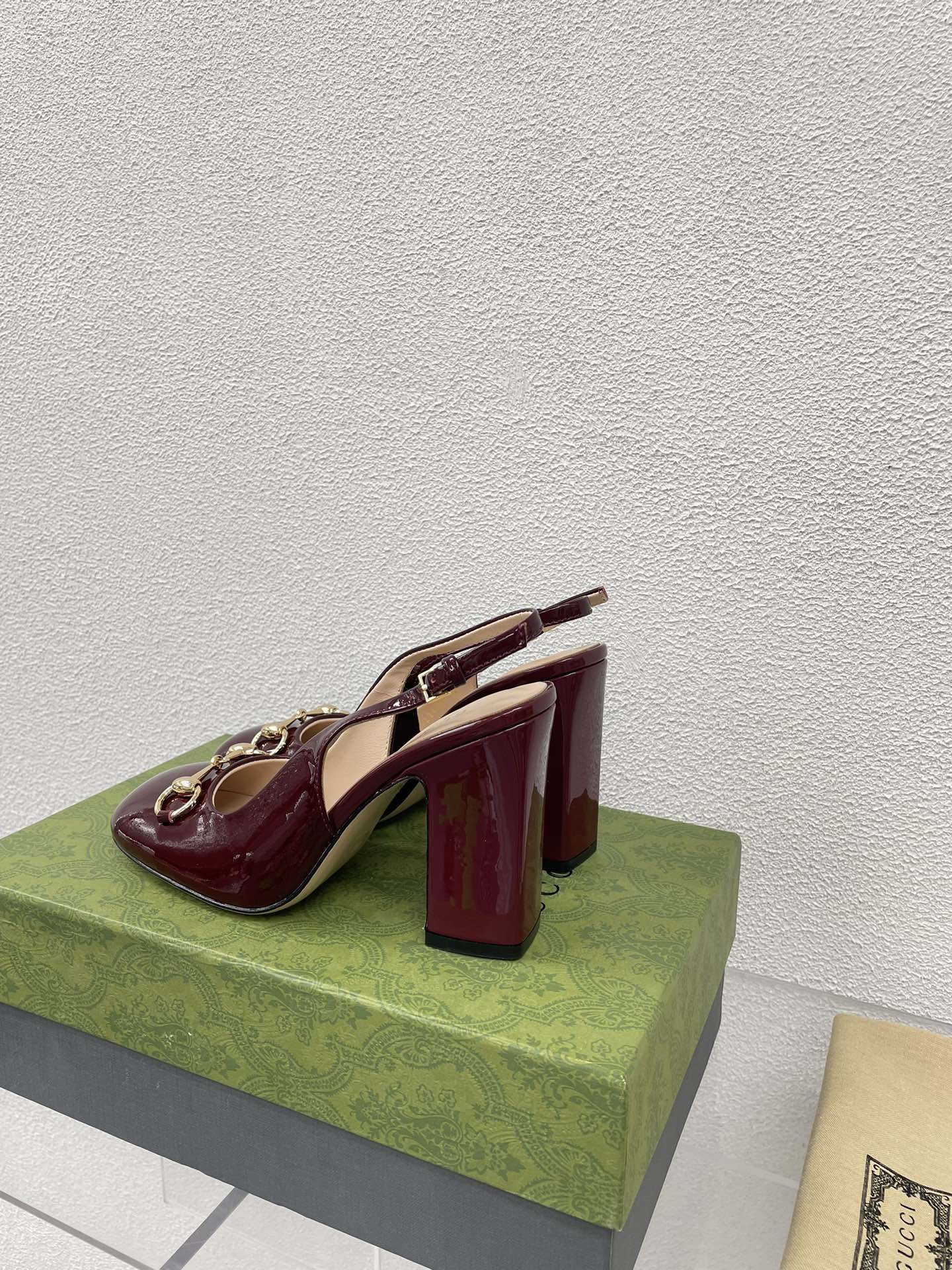 GG WOMEN'S HORSEBIT SLINGBACK 95MM IN WINE RED CALFSKIN