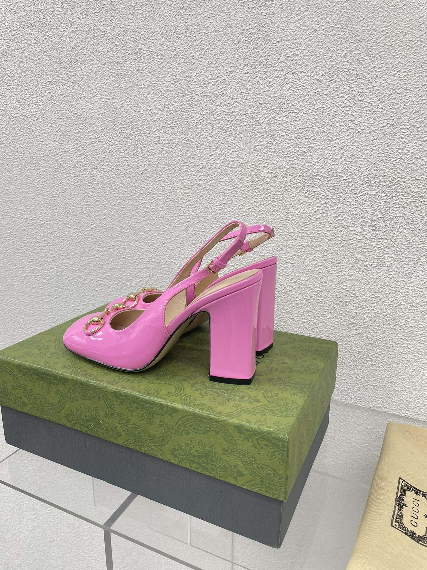 GG WOMEN'S HORSEBIT SLINGBACK 95MM IN FUSICA PINK CALFSKIN