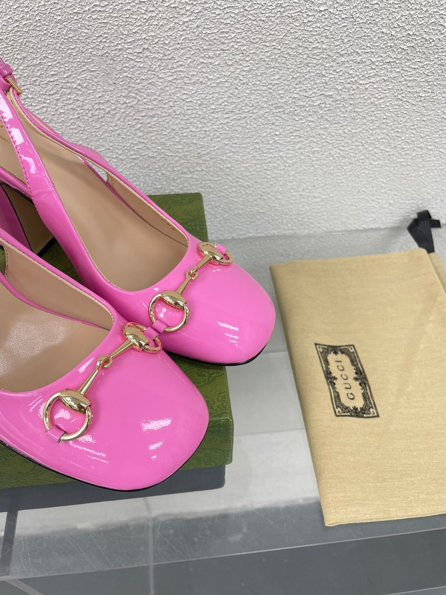 GG WOMEN'S HORSEBIT SLINGBACK 95MM IN FUSICA PINK CALFSKIN
