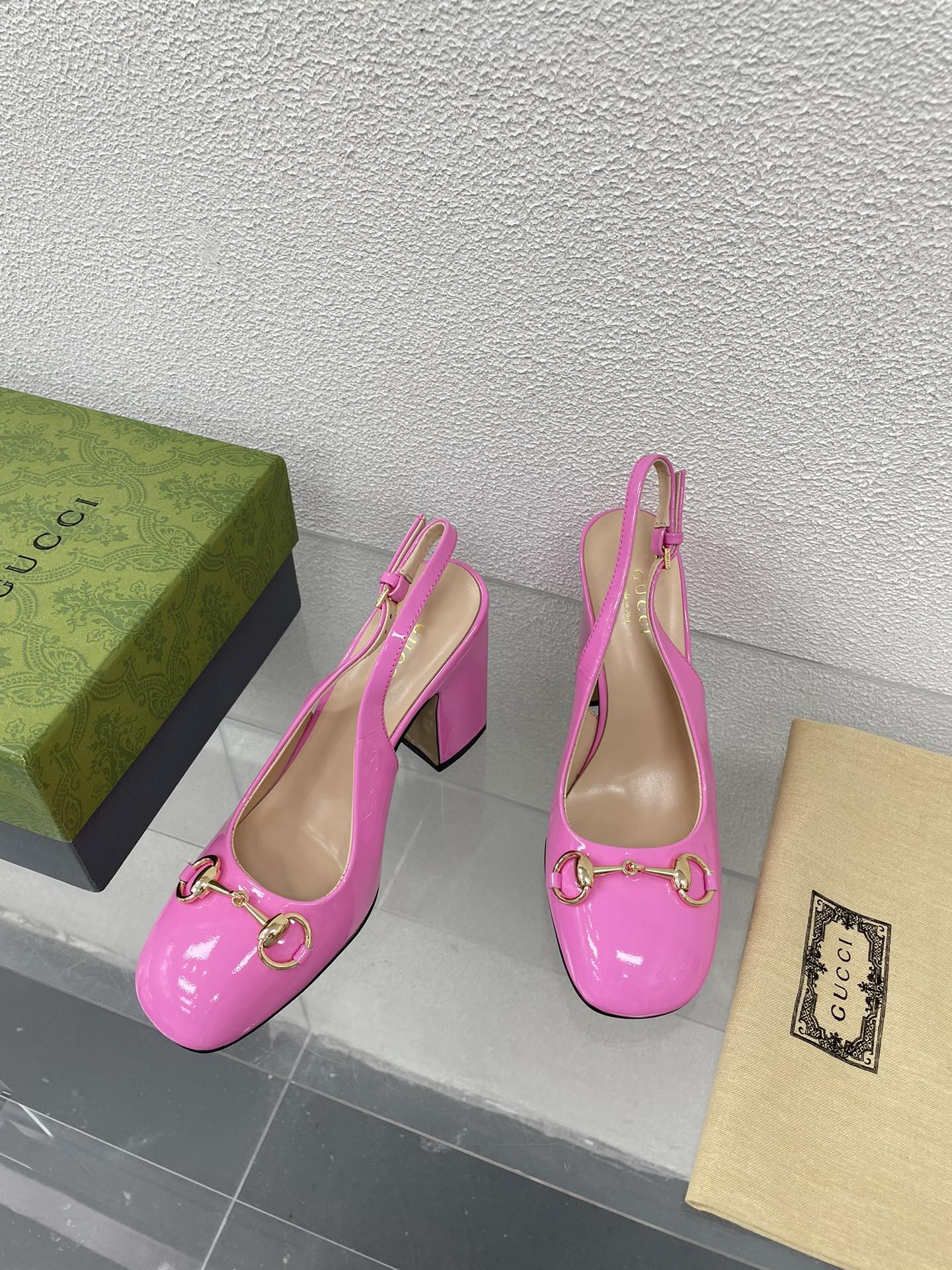 GG WOMEN'S HORSEBIT SLINGBACK 95MM IN FUSICA PINK CALFSKIN