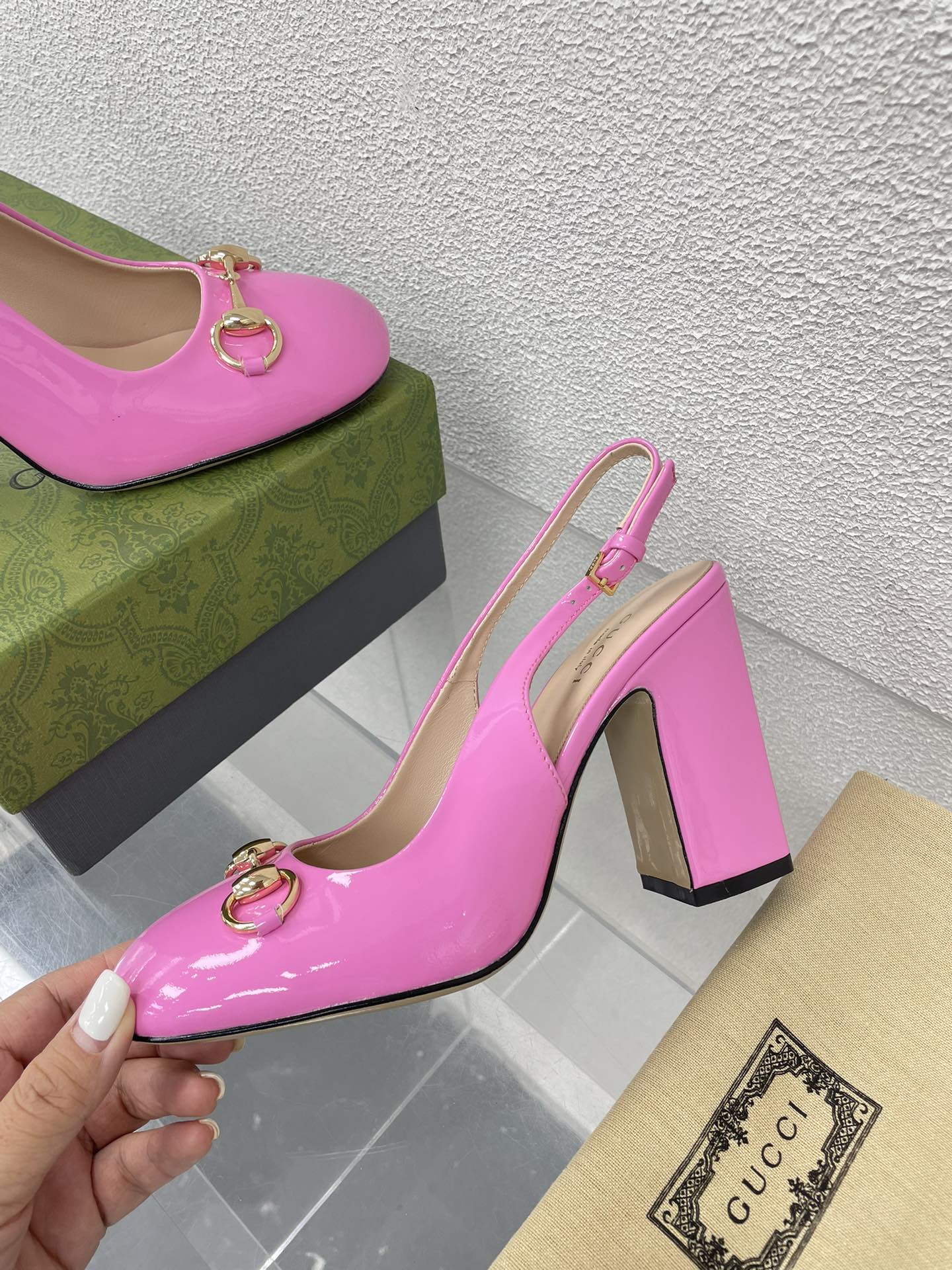 GG WOMEN'S HORSEBIT SLINGBACK 95MM IN FUSICA PINK CALFSKIN