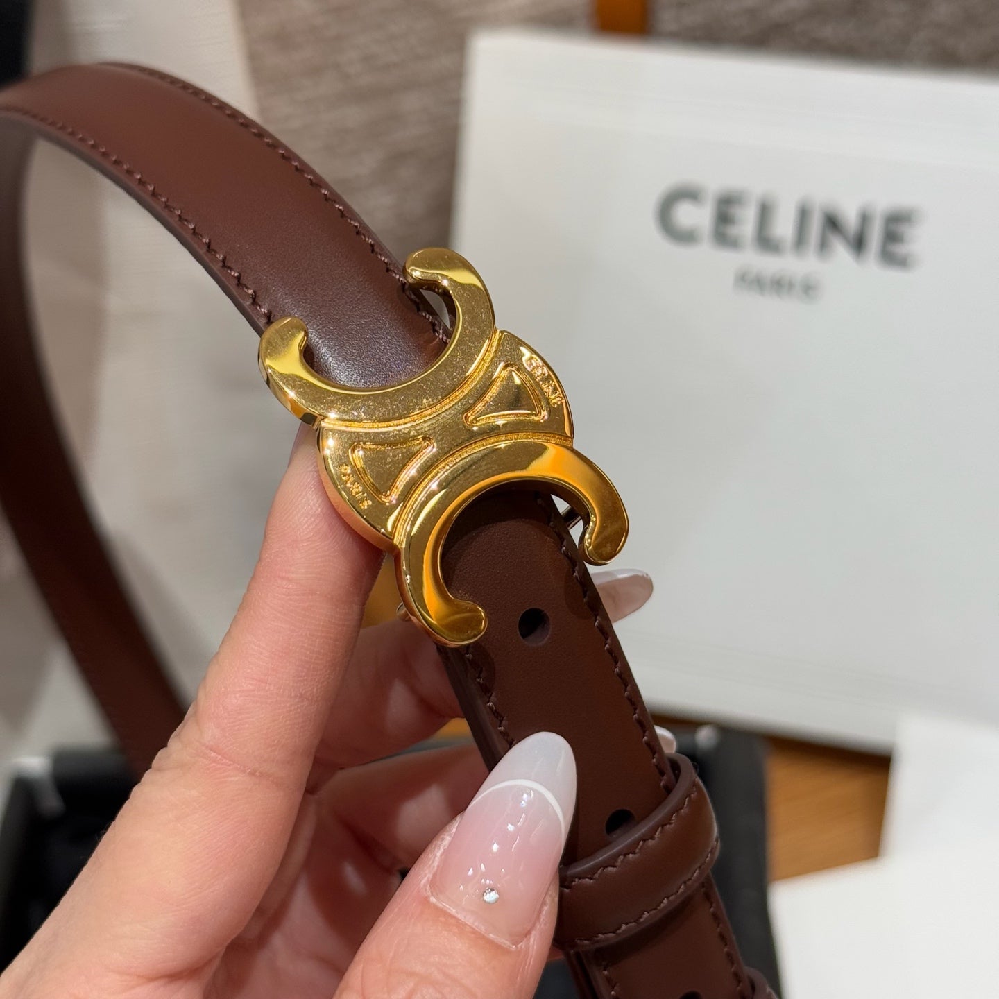 CEL Triomphe Belt 18mm Brown Gold Calfskin 187490