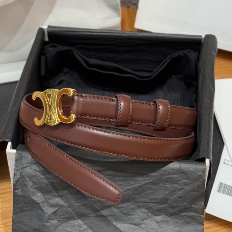 CEL Triomphe Belt 18mm Brown Gold Calfskin 187490