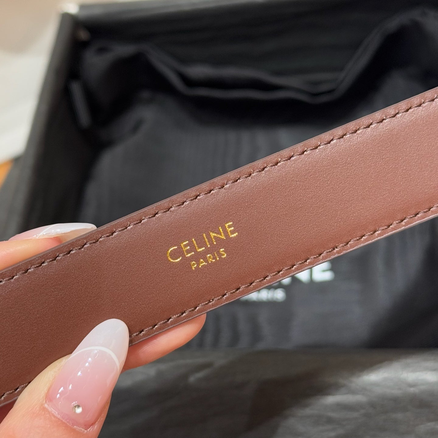 CEL Triomphe Belt 25mm Brown Gold Calfskin 187489