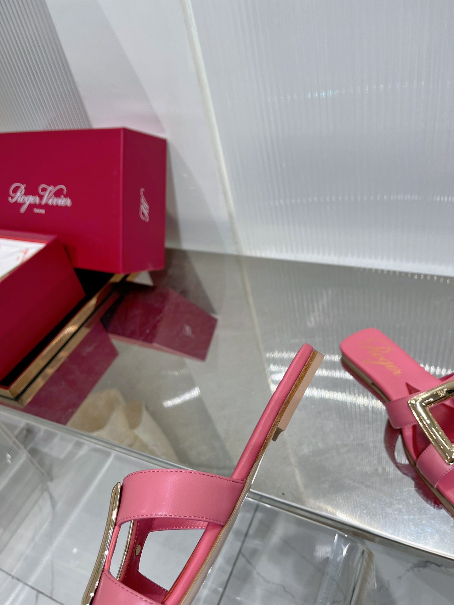 Viv Simple Slides Pink Cowhide 295938