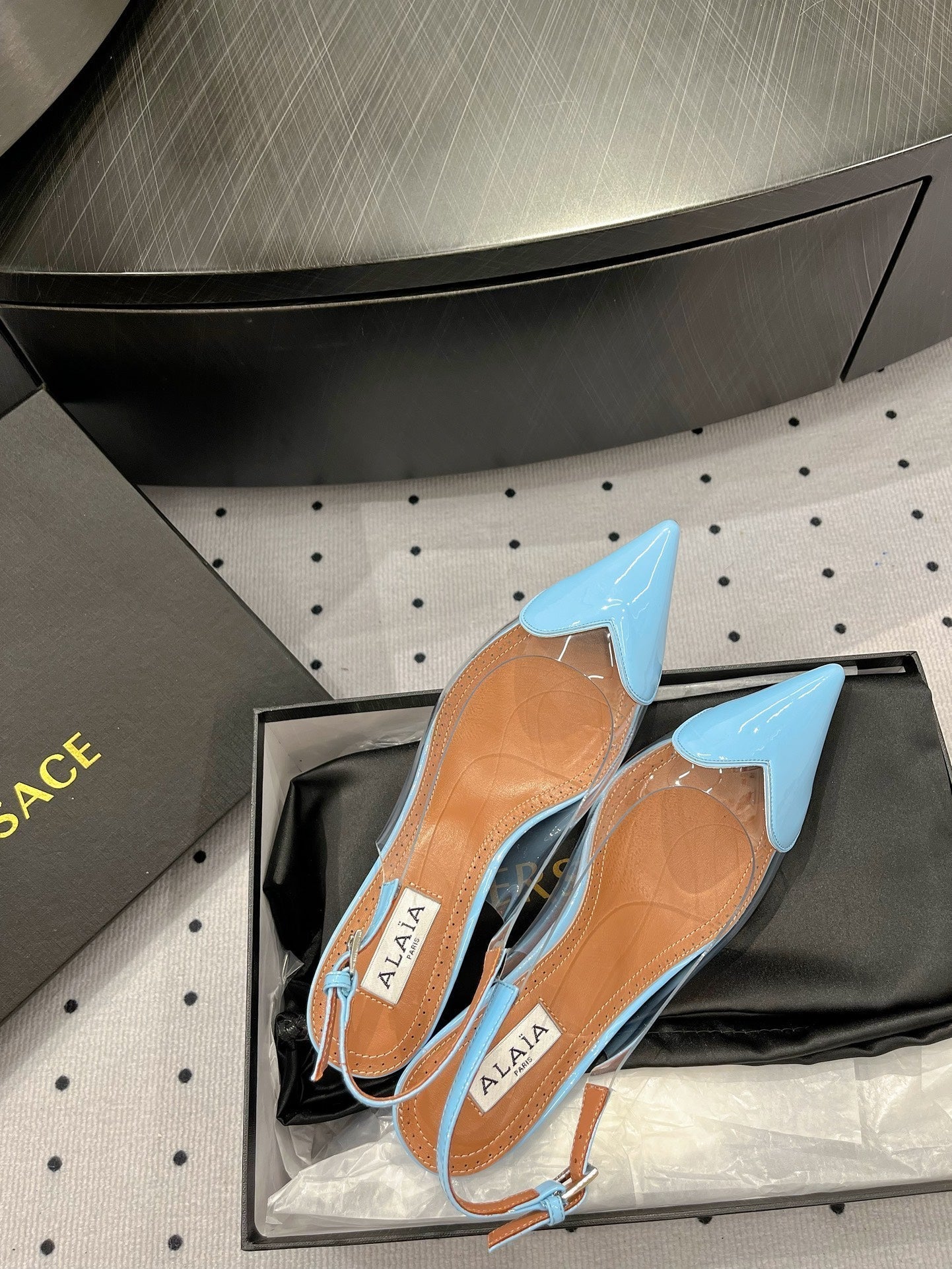Alaila Le CÅ“ur Slingbacks 60mm In Could Blue Glossy Lambskin  954835