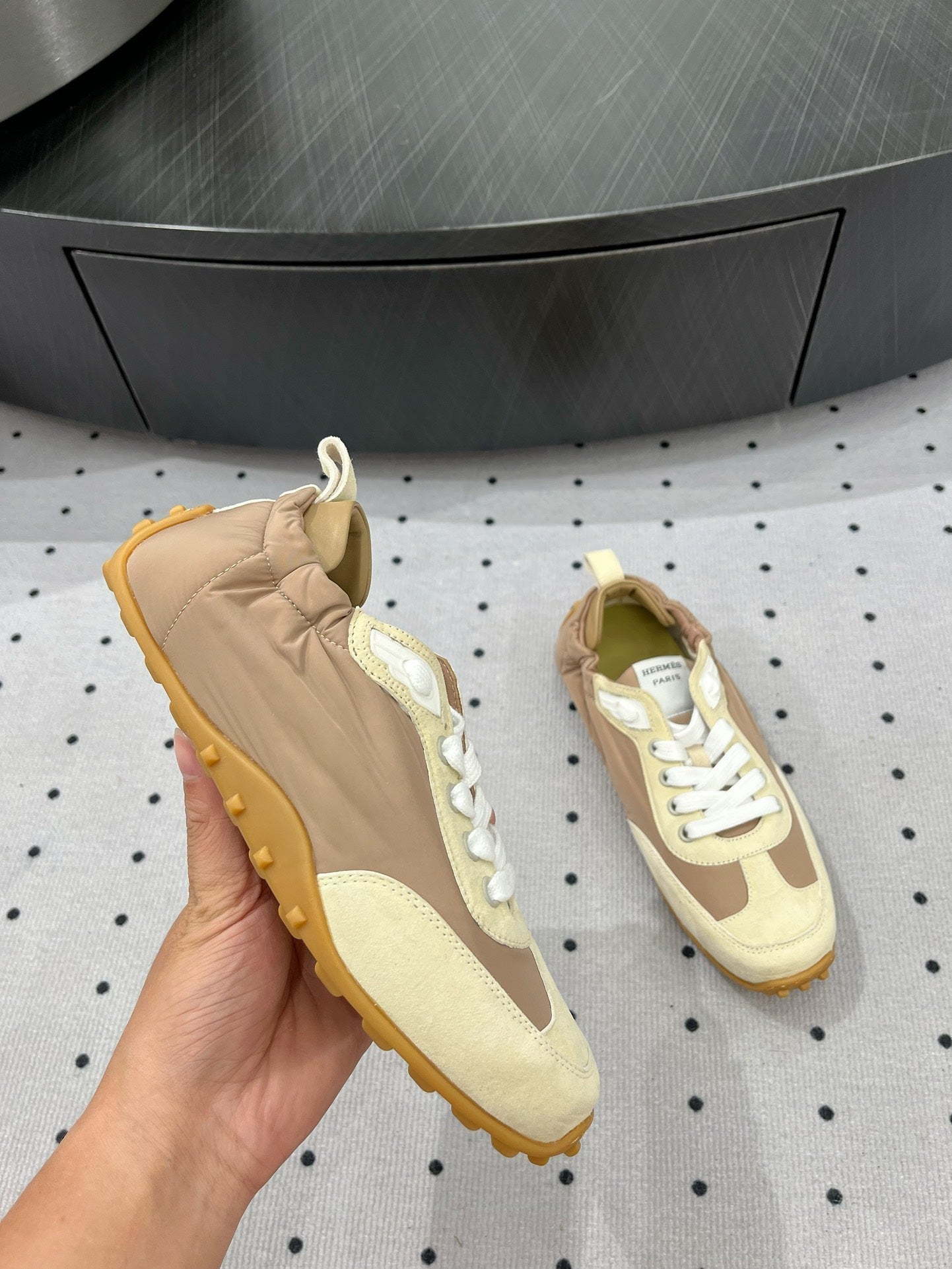 HM Sneaker 10mm In Light Brown Mix Beige Suede And Windbreaker Fabric 954746