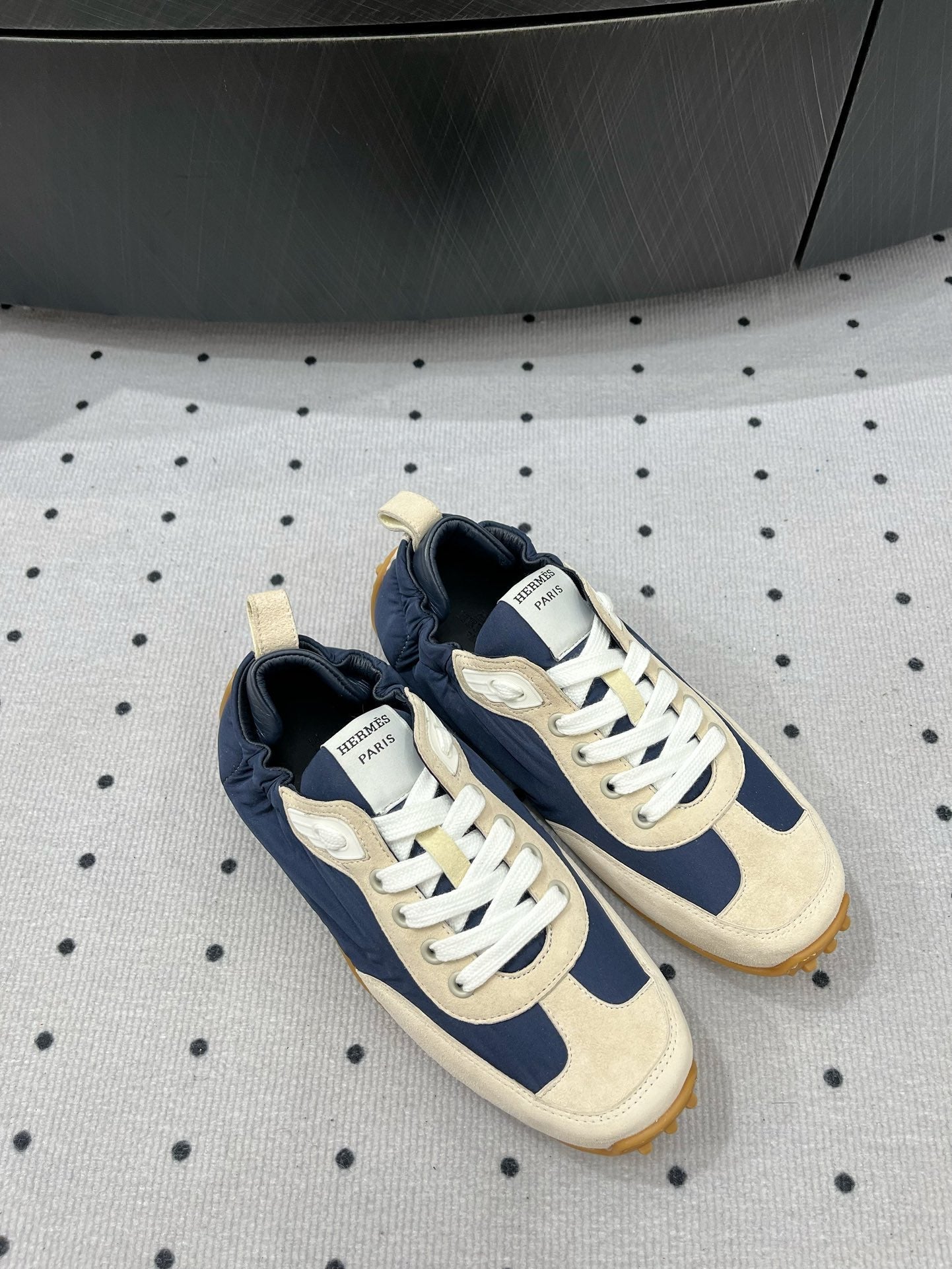 HM Sneaker 10mm In Deep Blue Mix Beige Suede And Windbreaker Fabric 954750