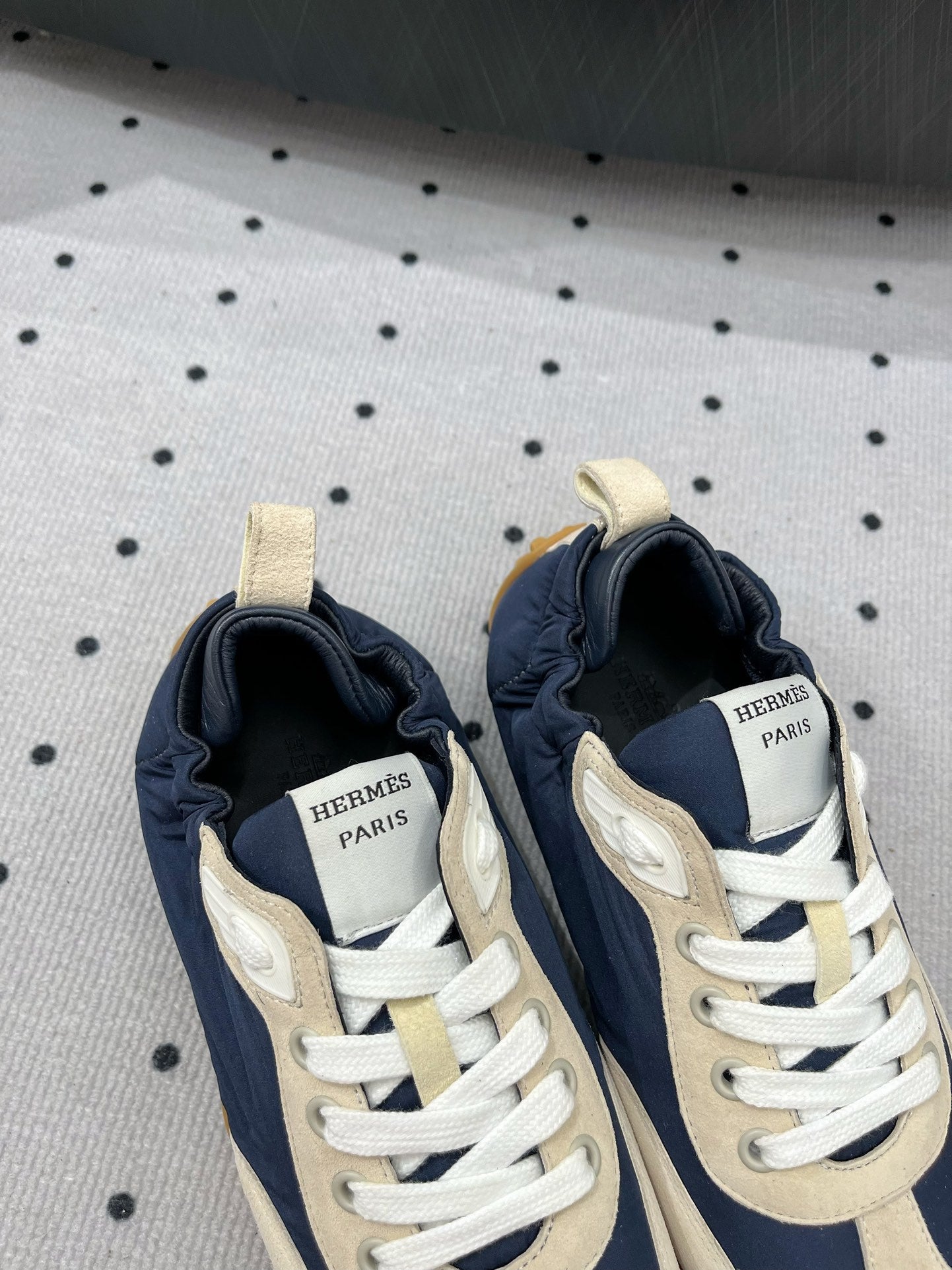 HM Sneaker 10mm In Deep Blue Mix Beige Suede And Windbreaker Fabric 954750