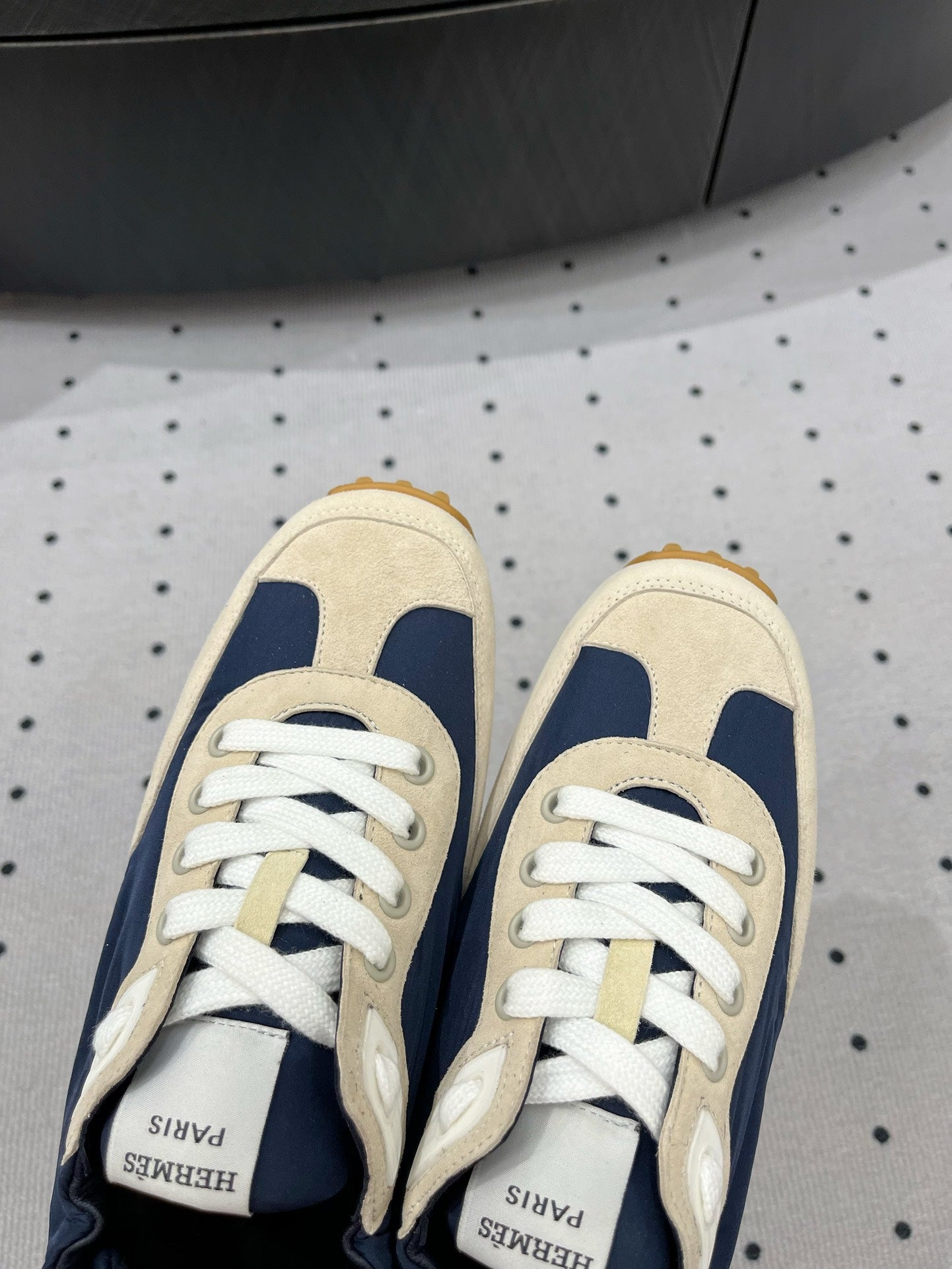 HM Sneaker 10mm In Deep Blue Mix Beige Suede And Windbreaker Fabric 954750