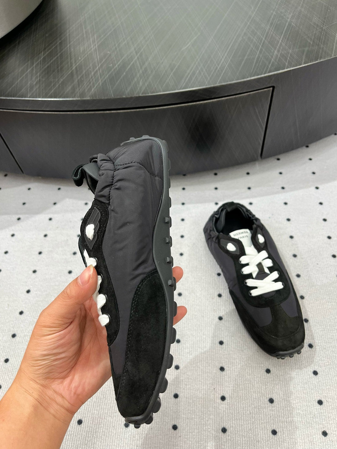 HM Sneaker 10mm In Black Grey Suede And Windbreaker Fabric  954752