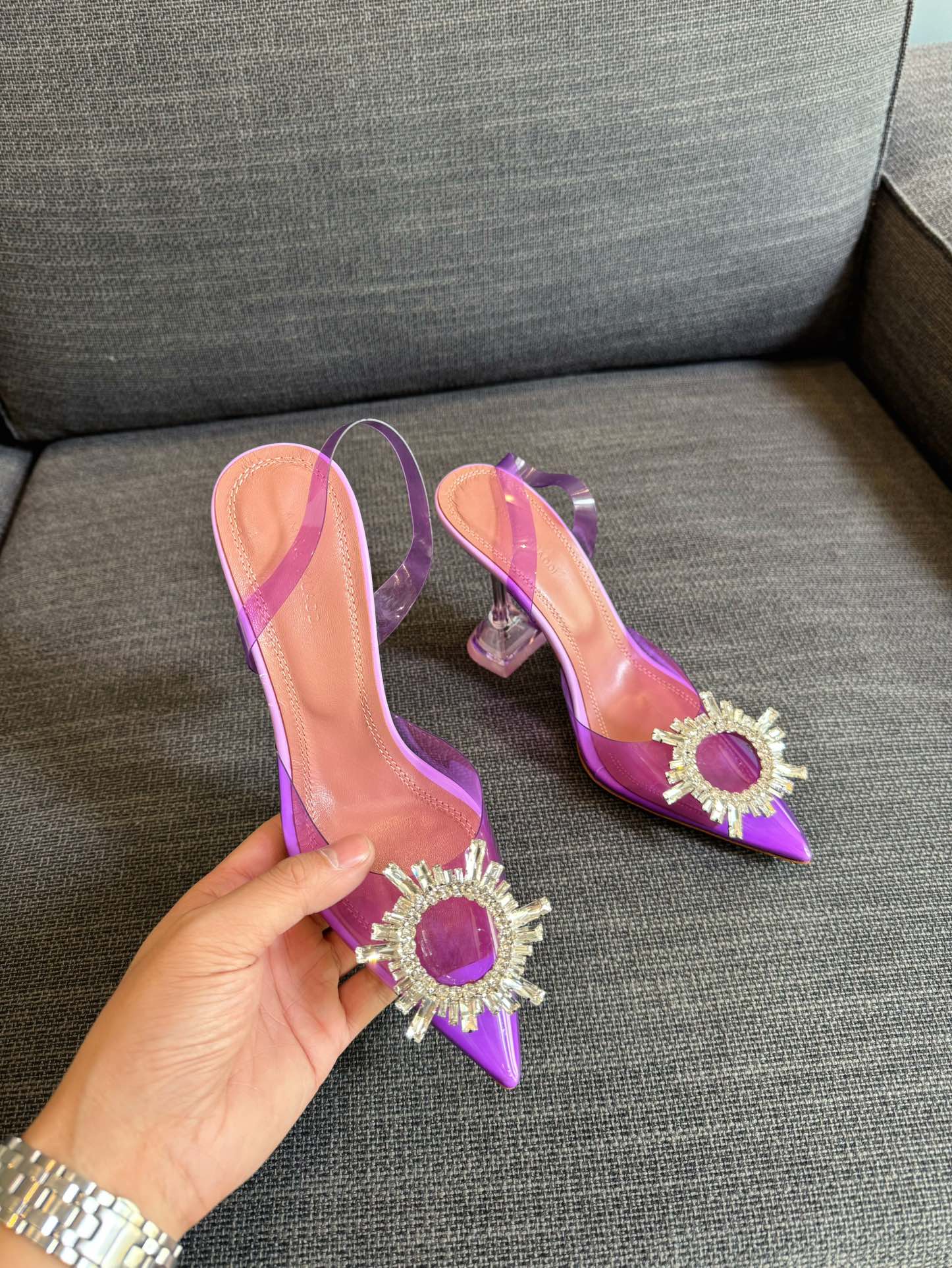 Amina & Muaddi 2025 Slingback Purple PVC Sheepskin 175043