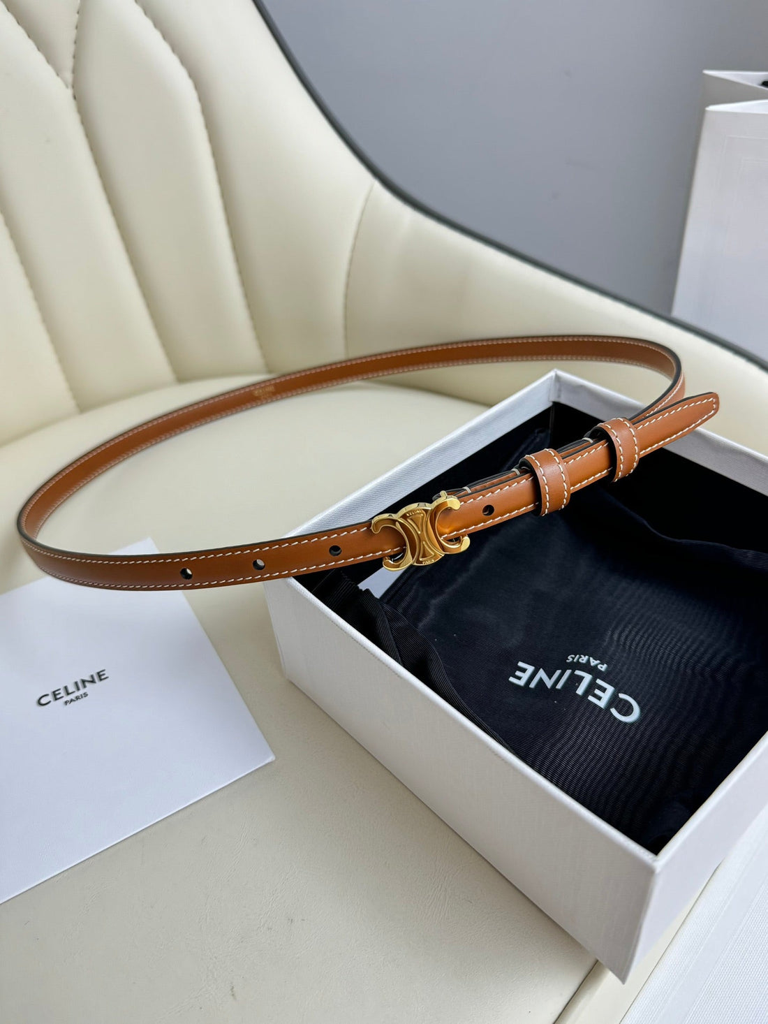 CEL Gold Buckle 13mm Belt Brown Cowhide 179728