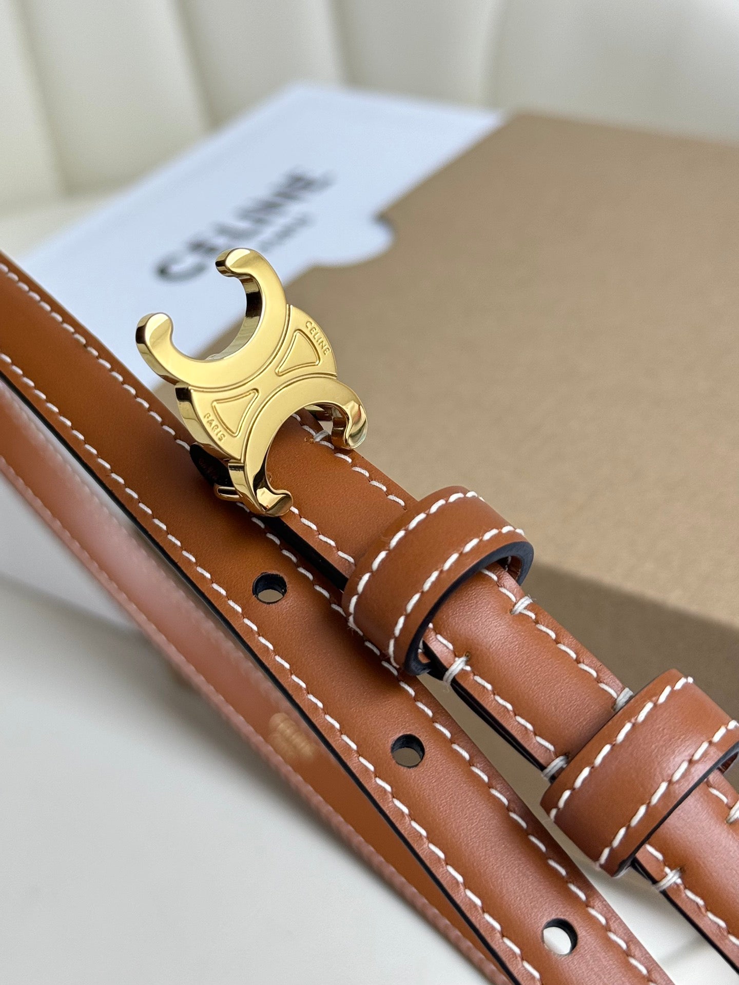 CEL Gold Buckle 13mm Belt Brown Cowhide 179728