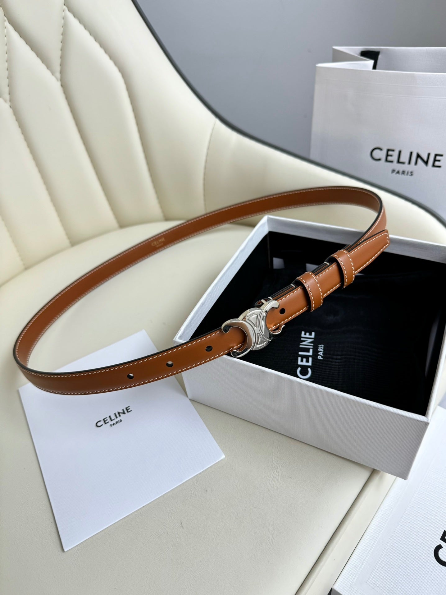 CEL Silver Buckle 13mm Belt Brown Cowhide 179727