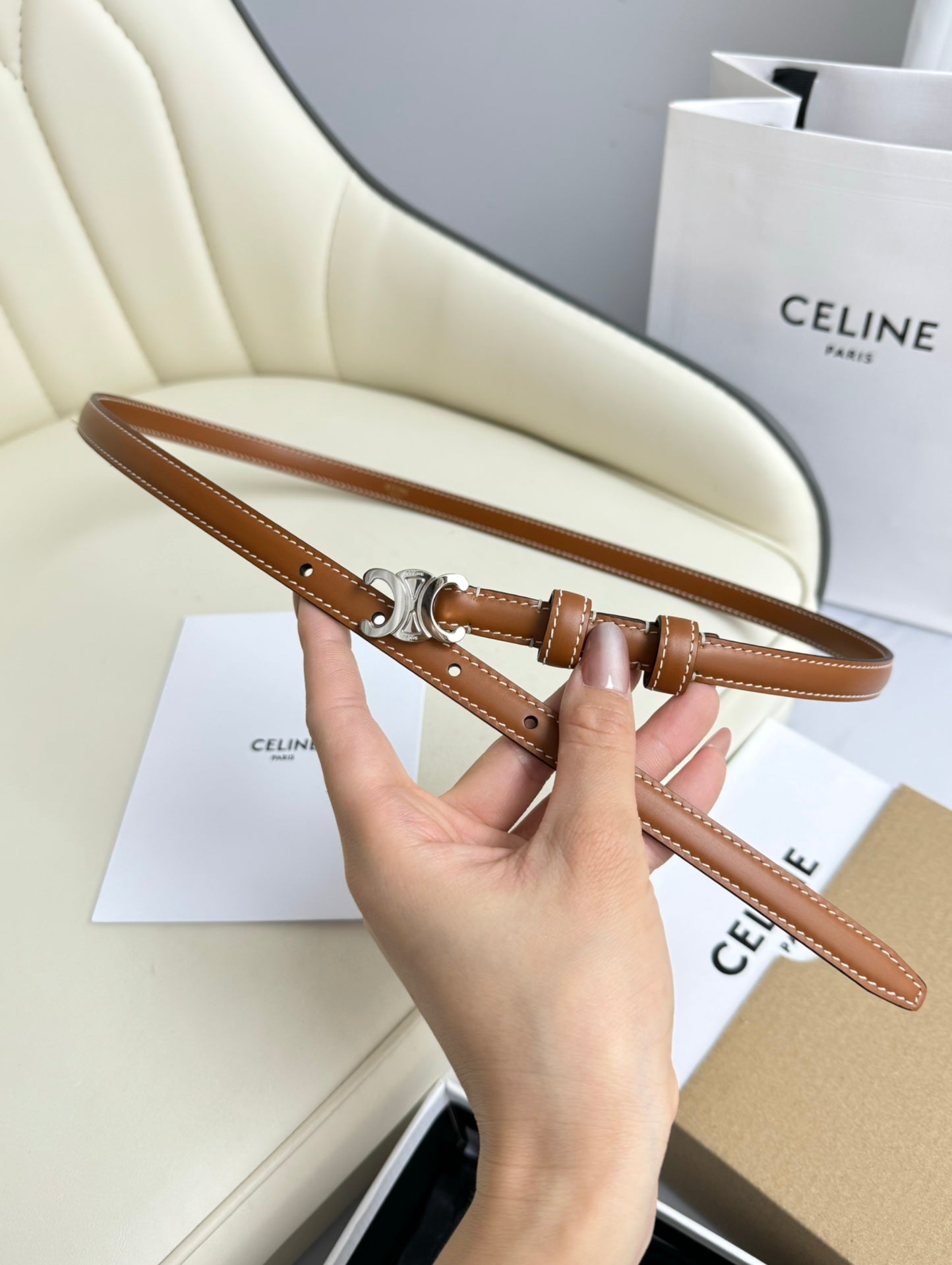 CEL Silver Buckle 13mm Belt Brown Cowhide 179727