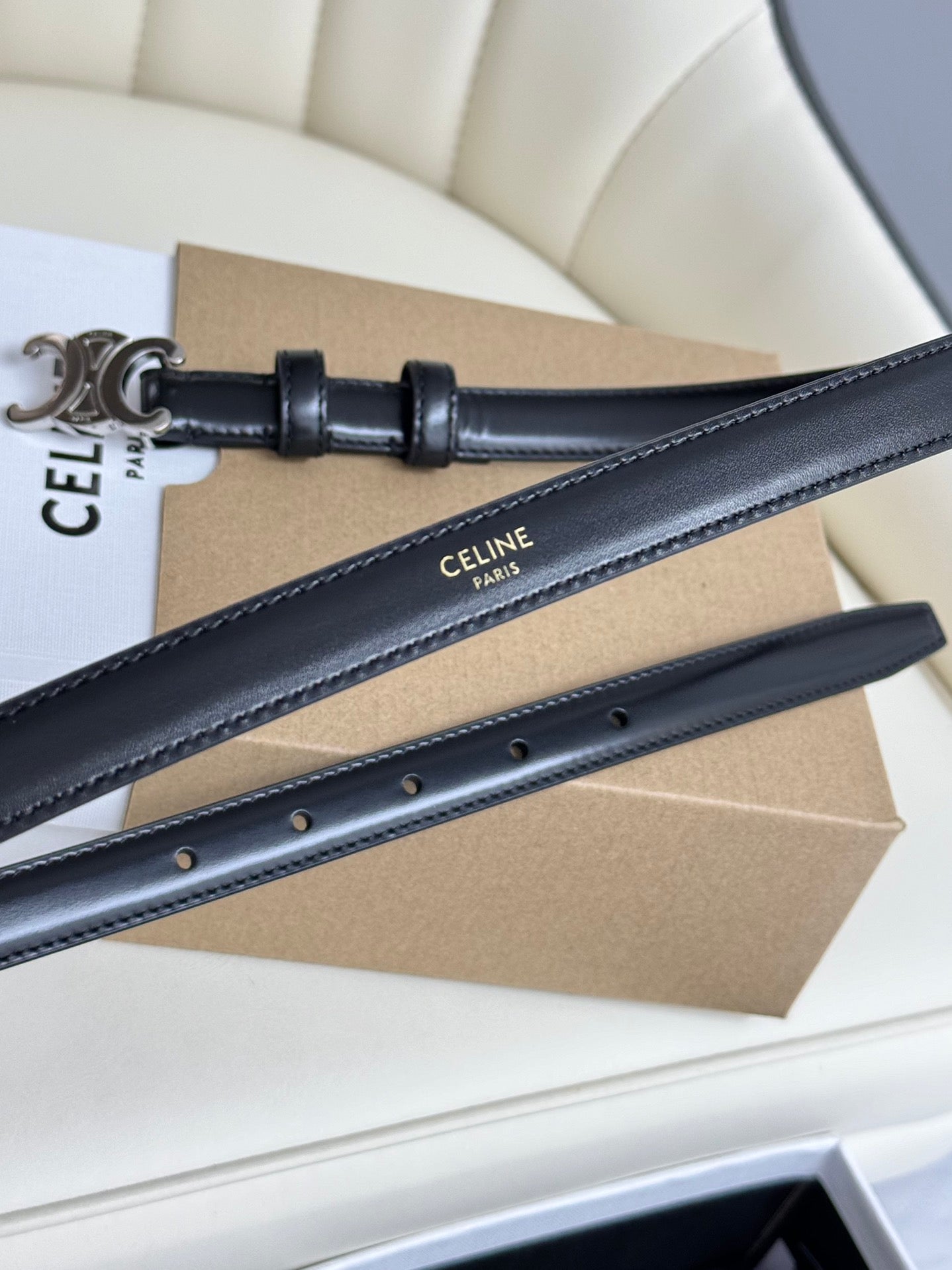 CEL Silver Buckle 13mm Belt Black Cowhide 179726