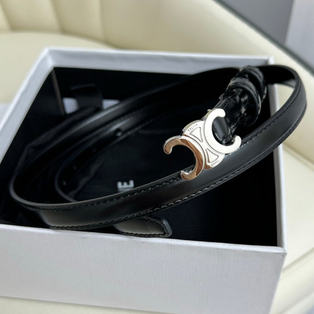 CEL Silver Buckle 13mm Belt Black Cowhide 179726