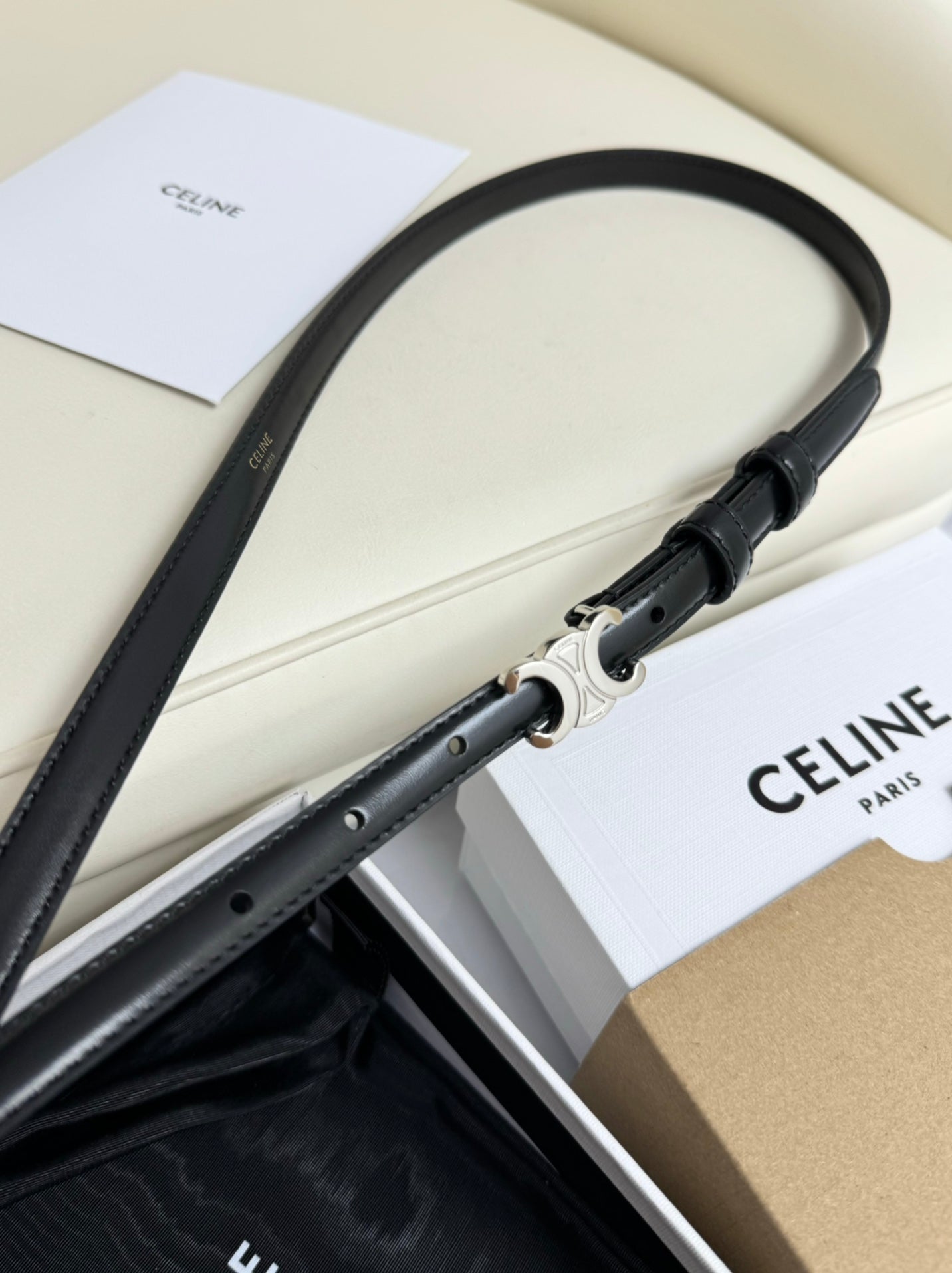 MINI TRIOMPHE BELT 13 MM BLACK LEATHER SILVER HARDWARE