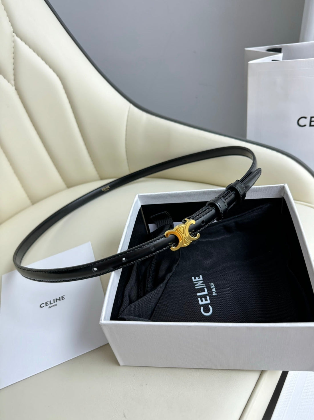 CEL Gold Buckle 13mm Belt Black Cowhide 179725