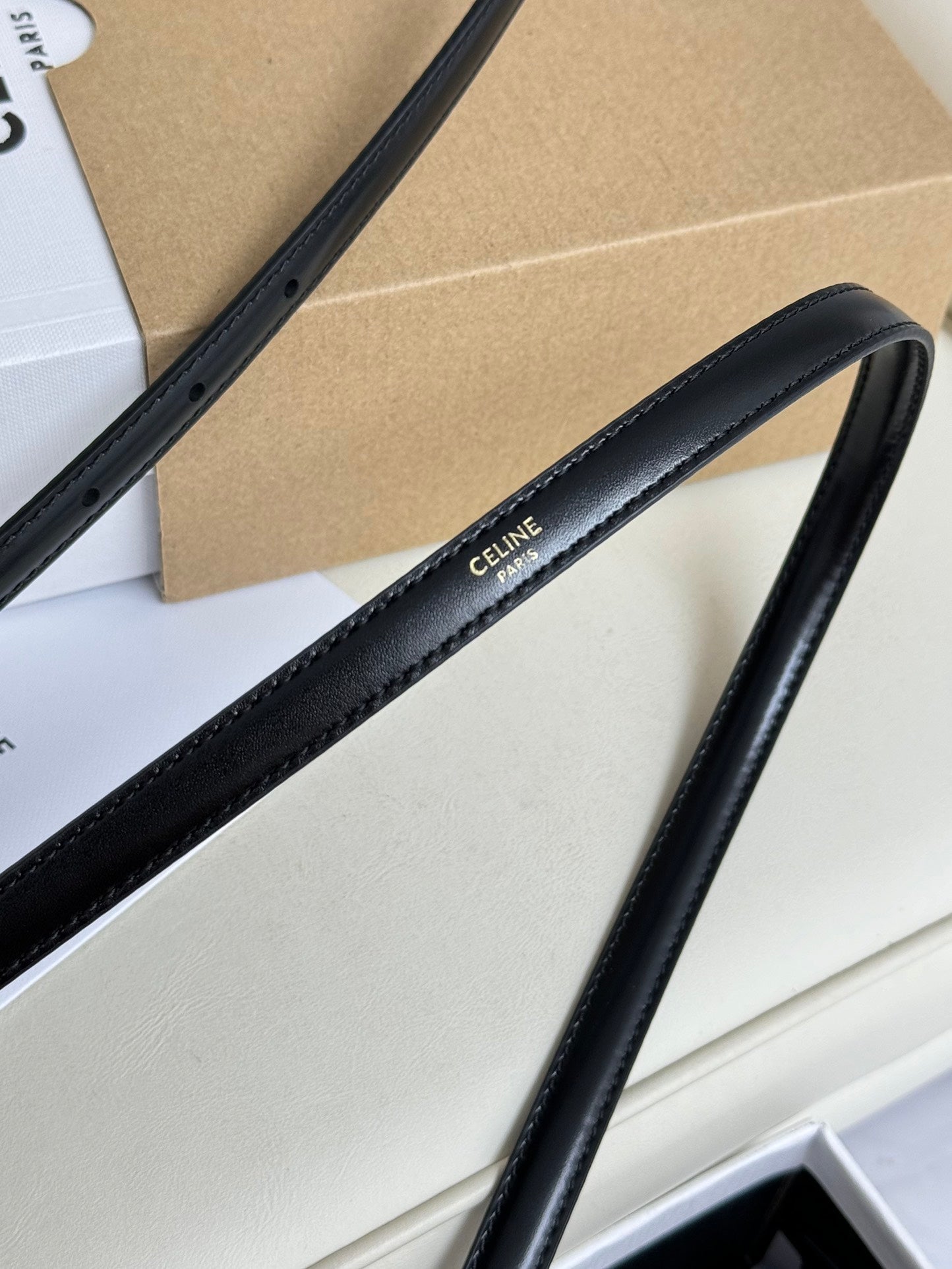 CEL Gold Buckle 13mm Belt Black Cowhide 179725