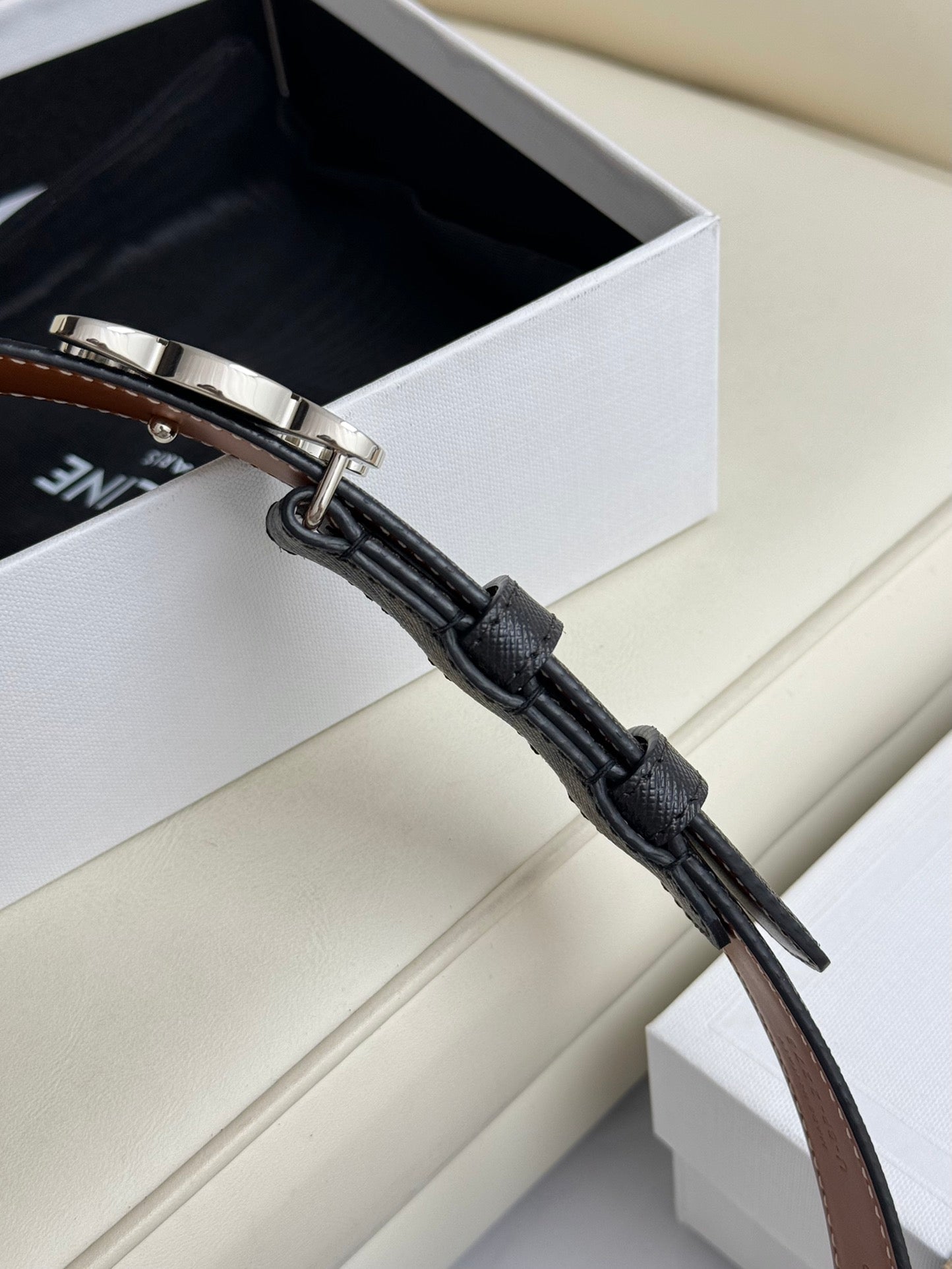 CEL Silver 25mm Triomphe Belt Blue Canvas 180416