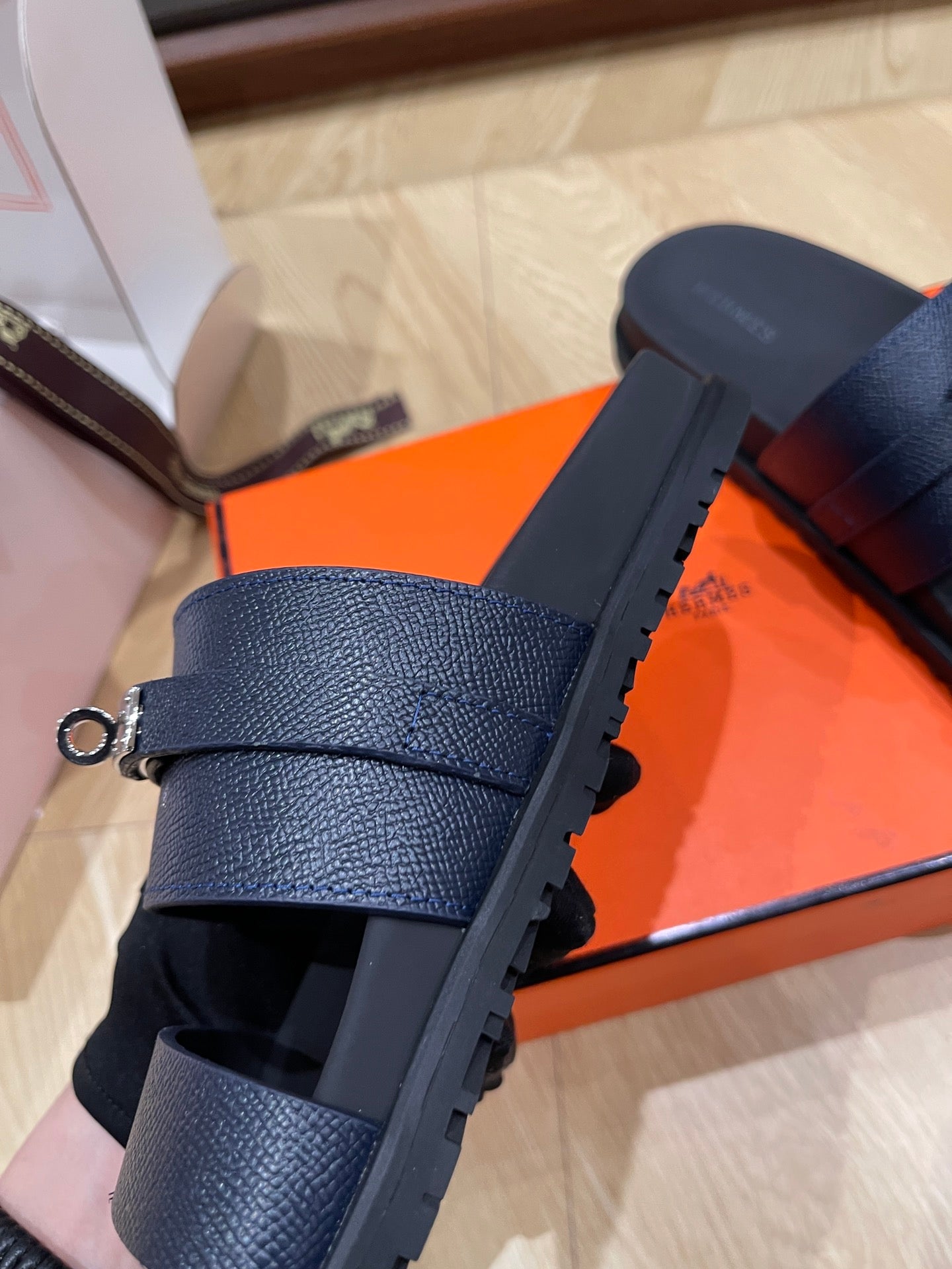 HM 25 Jackson Sandal Dark Blue Grained Calfskin