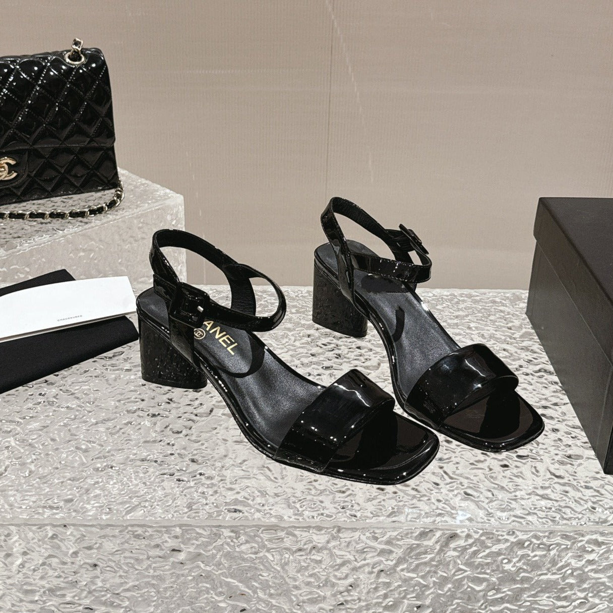 slingbacks sandal 60 black lambskin patent calfskin
