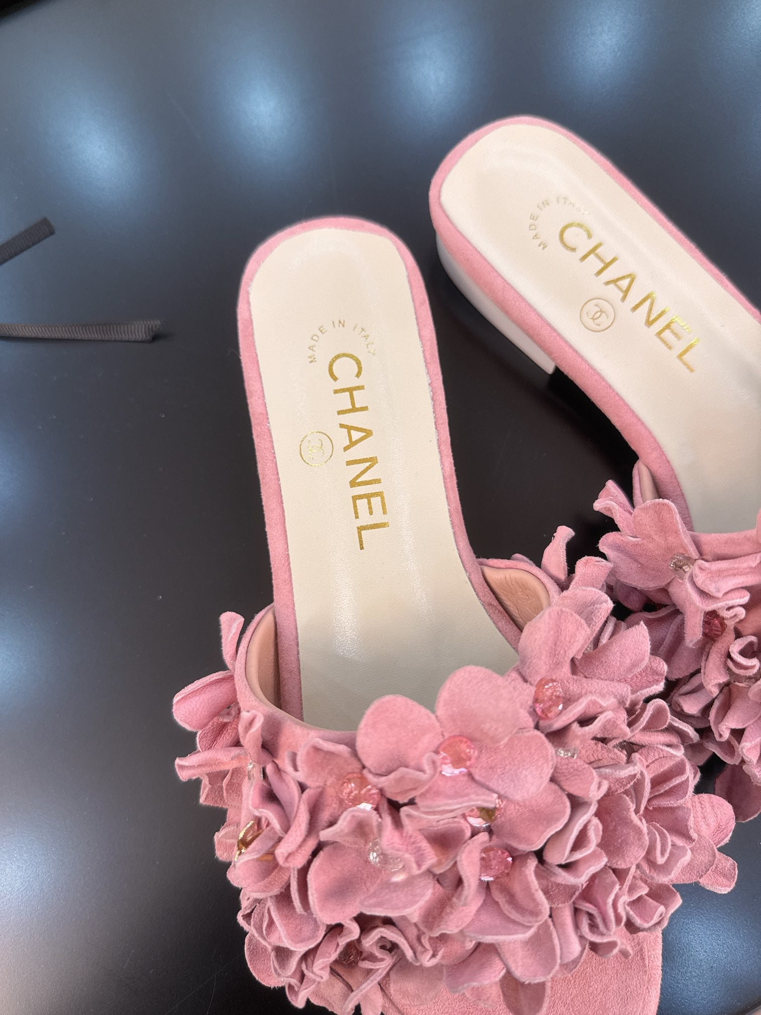 CC 25C Mules Pink Suede Strass