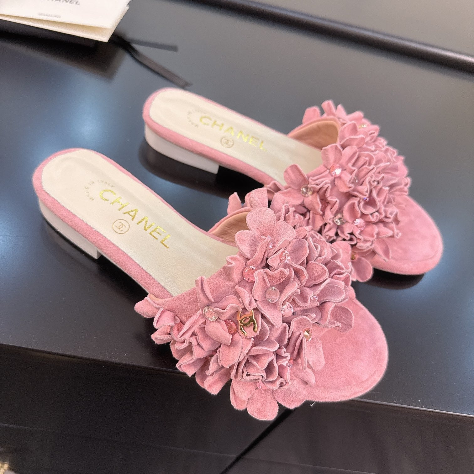 CC 25C Mules Pink Suede Strass
