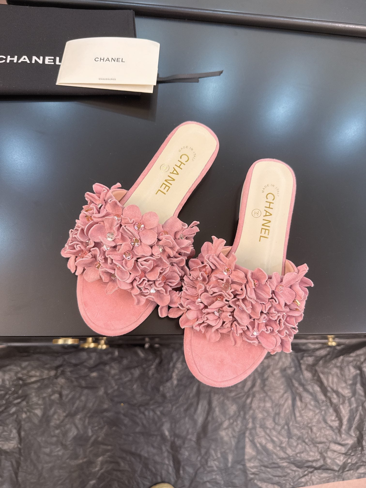 CC 25C Mules Pink Suede Strass