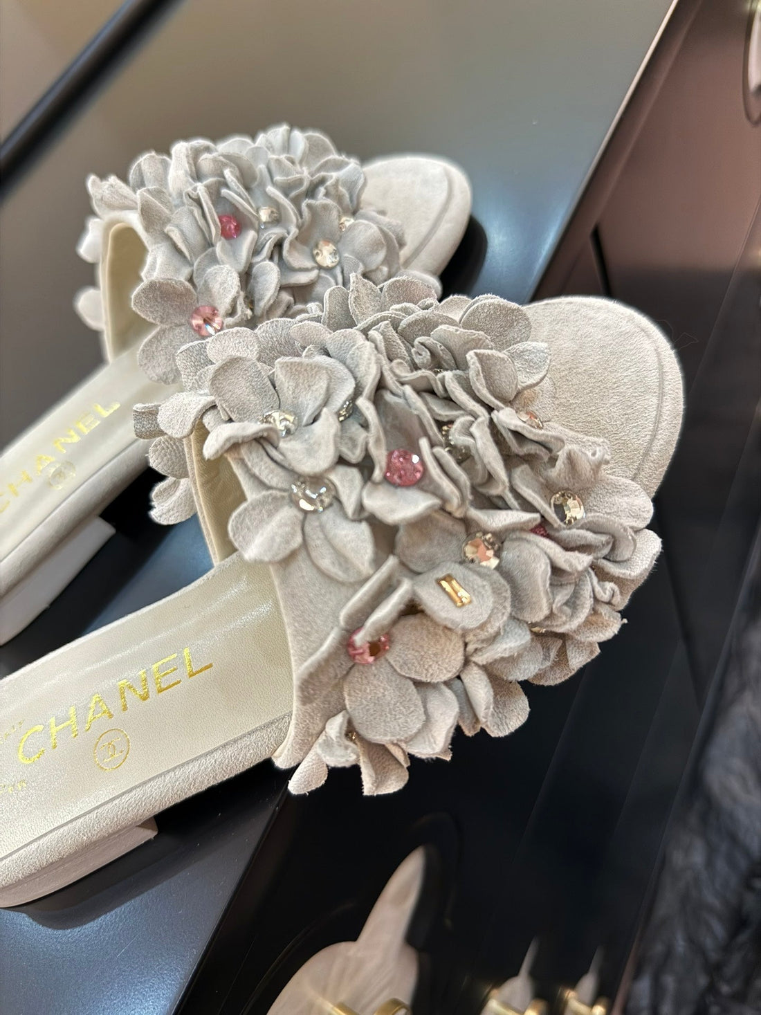 CC 25C Mules Grey Suede Strass