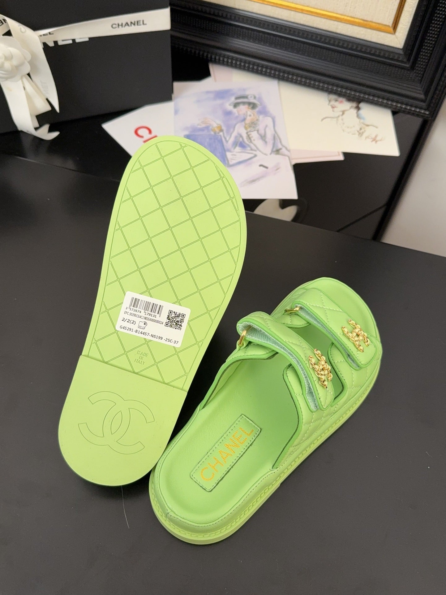 CC 25 Dad Sandal Mule Green Calfskin
