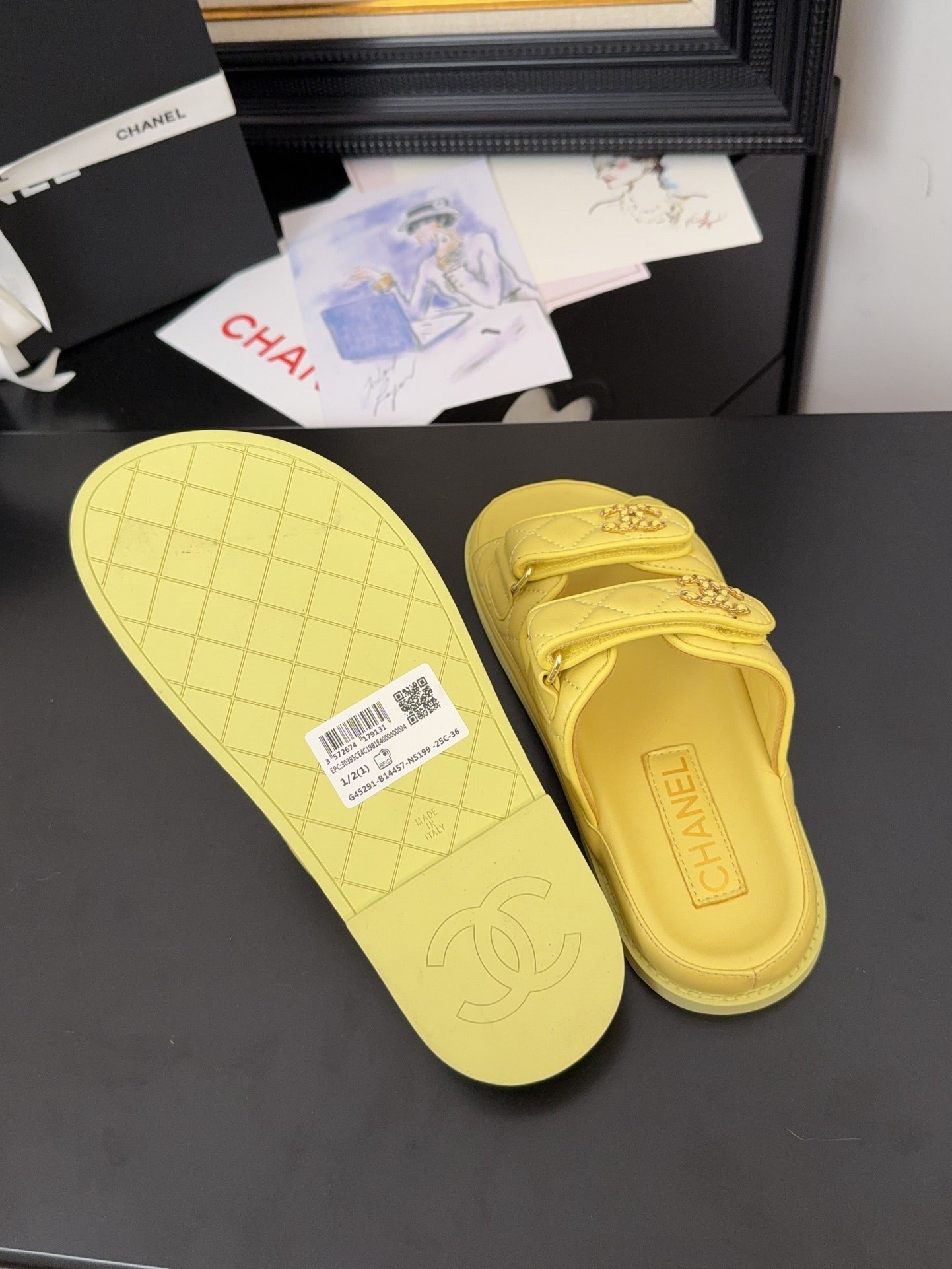 CC 25 Dad Sandal Mule Yellow Calfskin