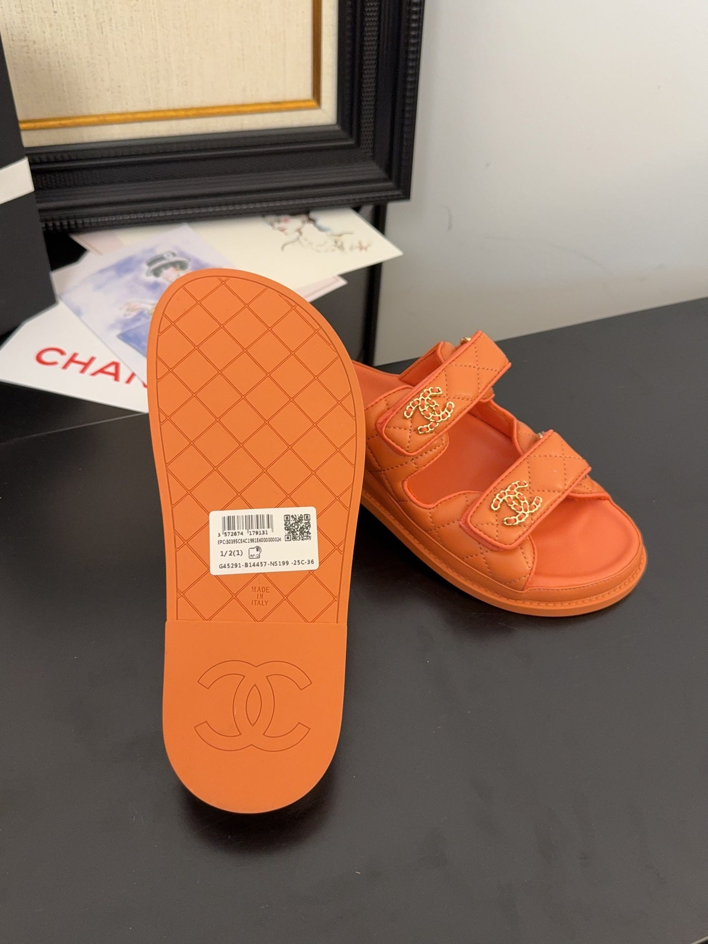 CC 25 Dad Sandal Mule Orange Calfskin