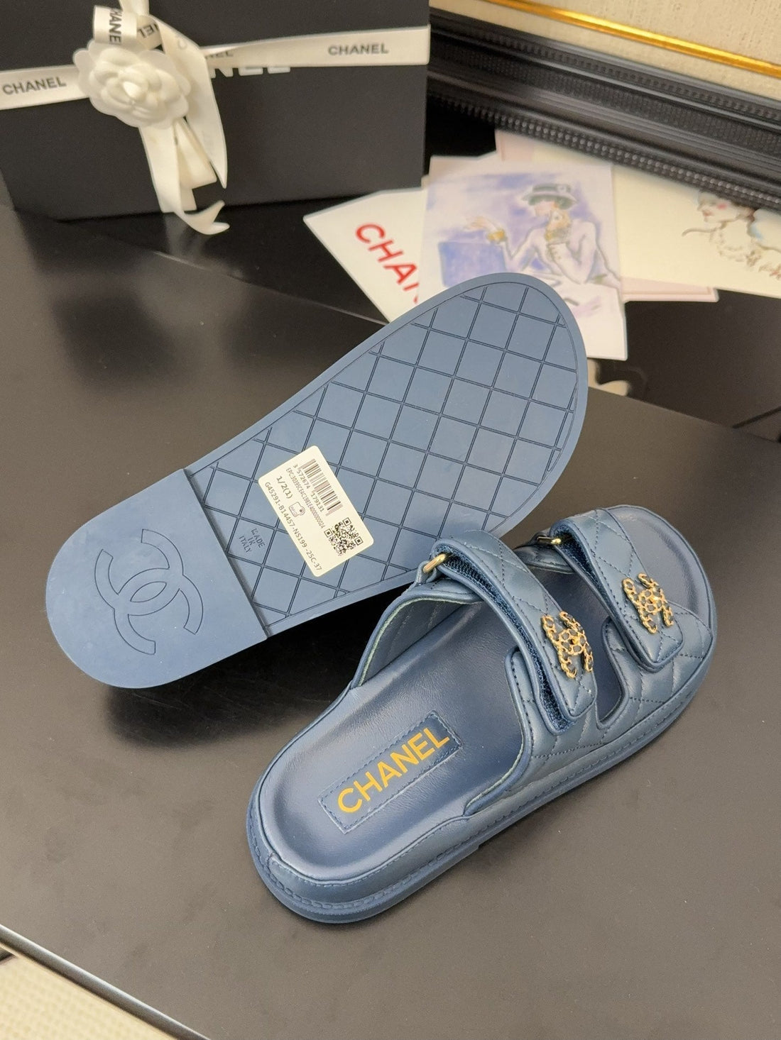 CC 25 Dad Sandal Mule Navy Blue Calfskin