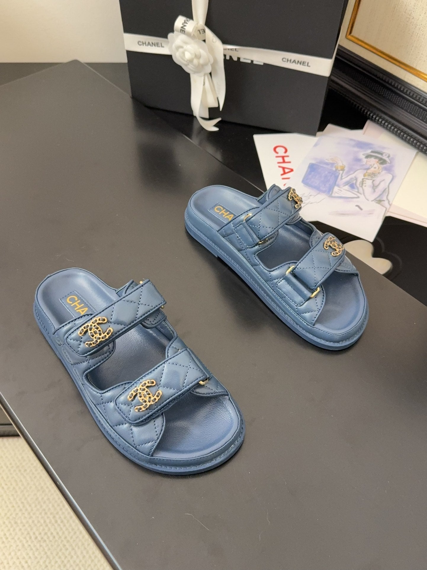 CC 25 Dad Sandal Mule Navy Blue Calfskin