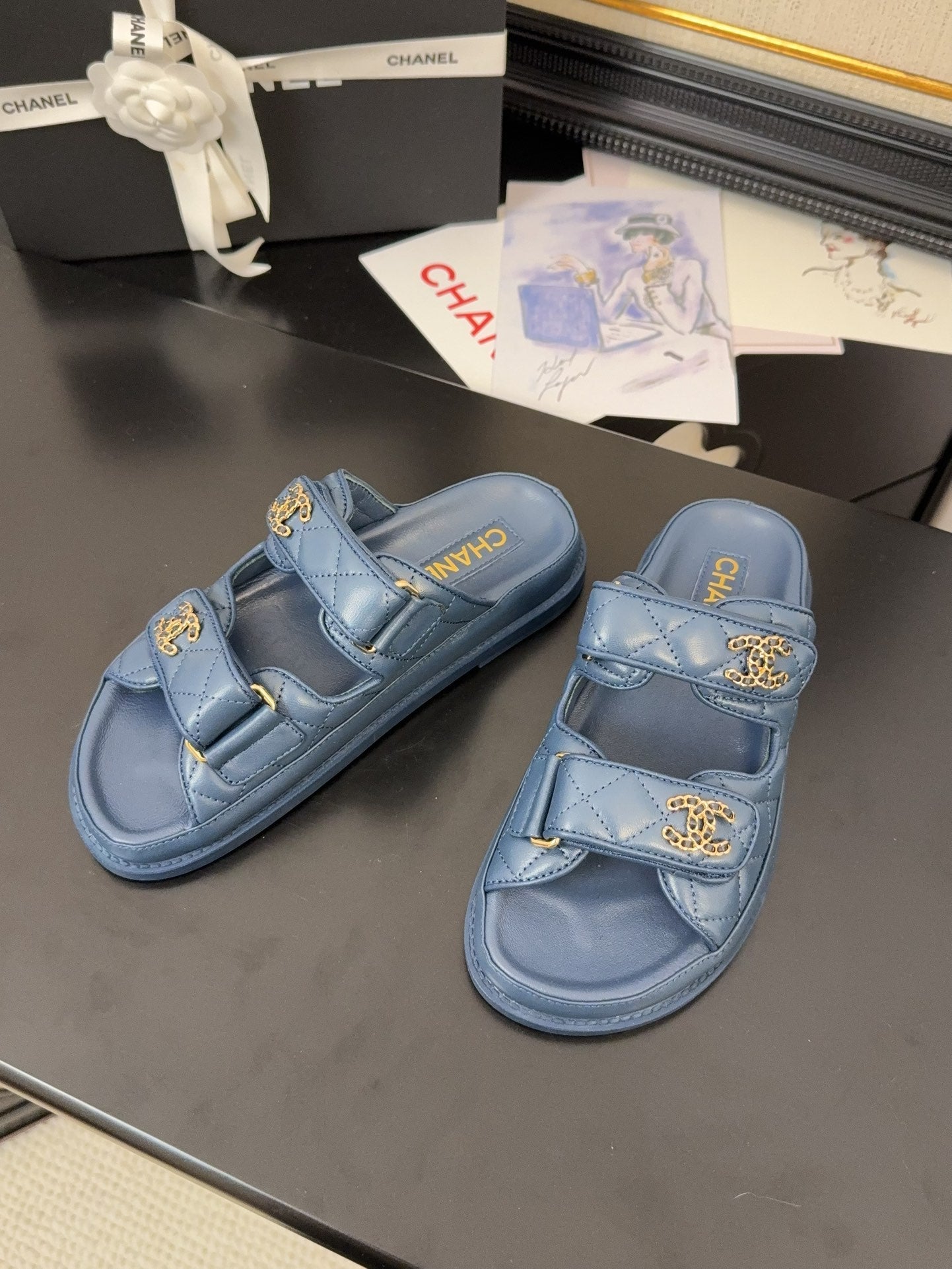 CC 25 Dad Sandal Mule Navy Blue Calfskin