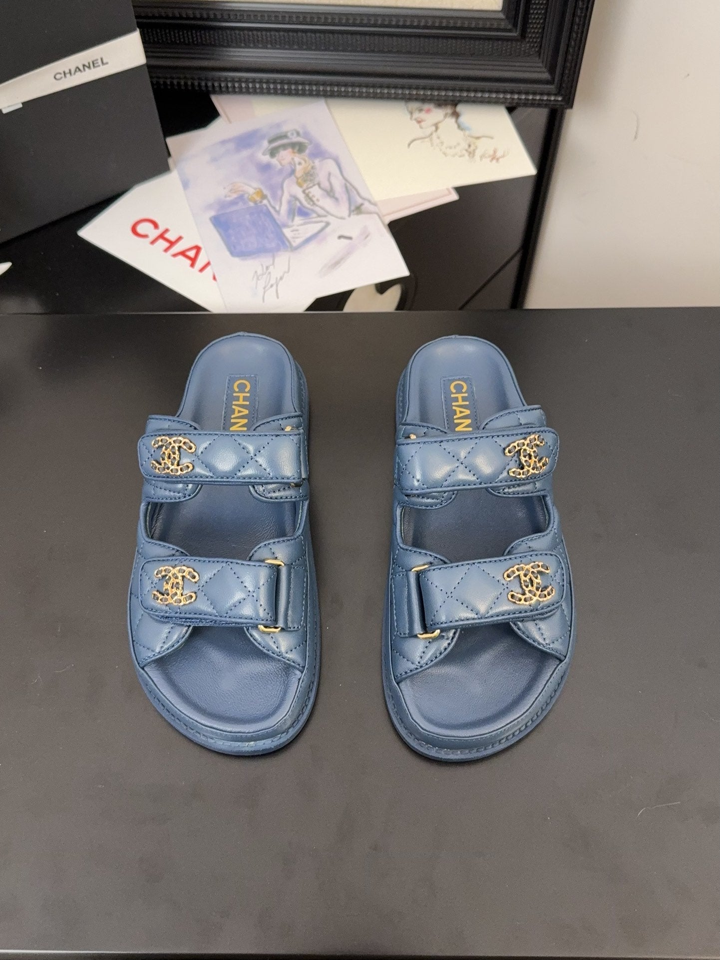 CC 25 Dad Sandal Mule Navy Blue Calfskin
