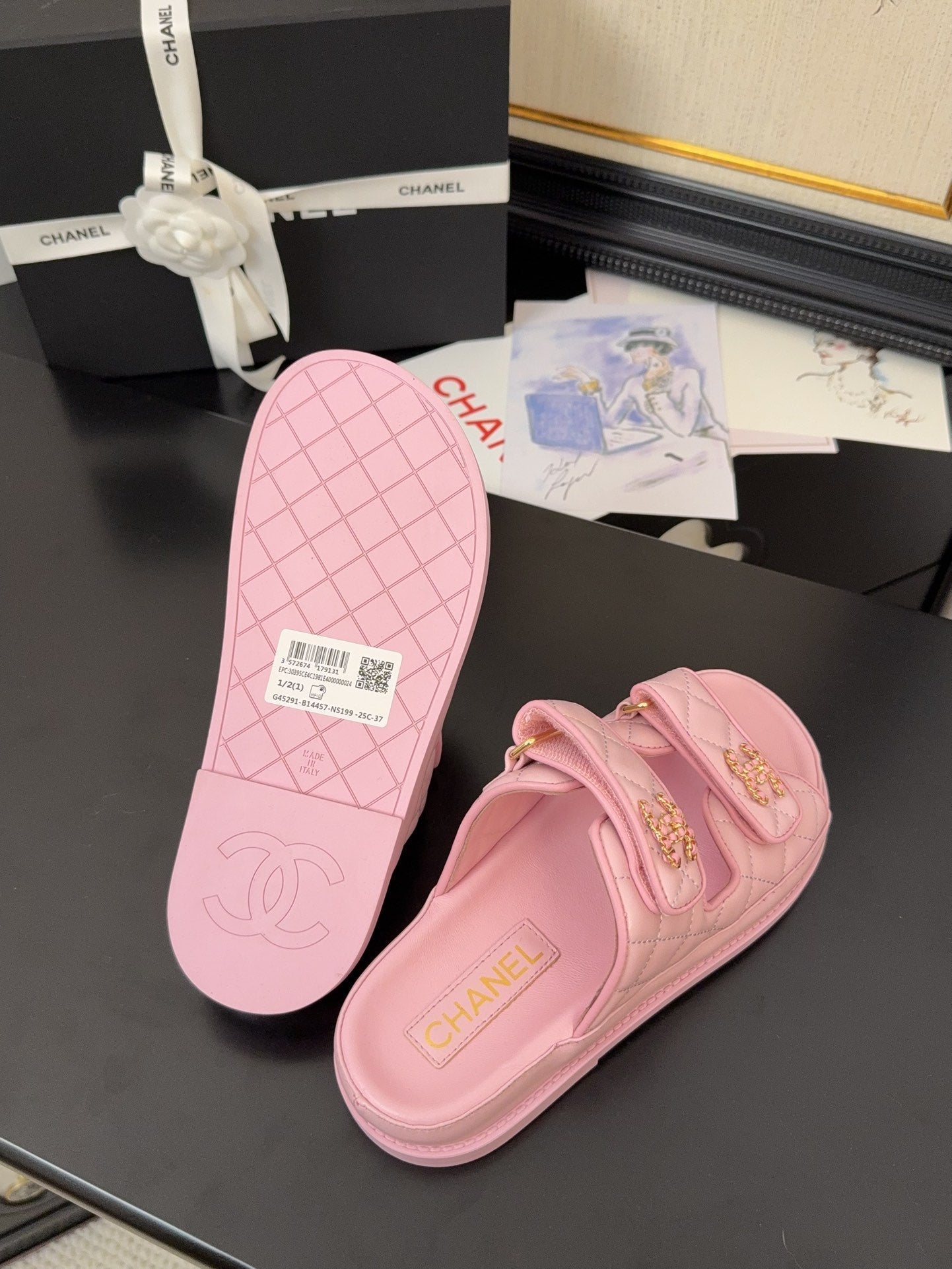 CC 25 Dad Sandal Mule Pink Calfskin