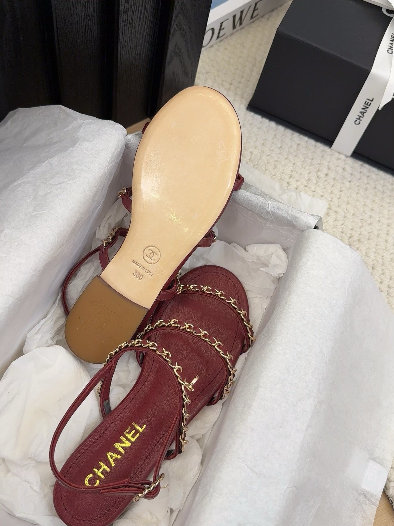 CC 25S Sandal Three Leather Strap Red Calfskin