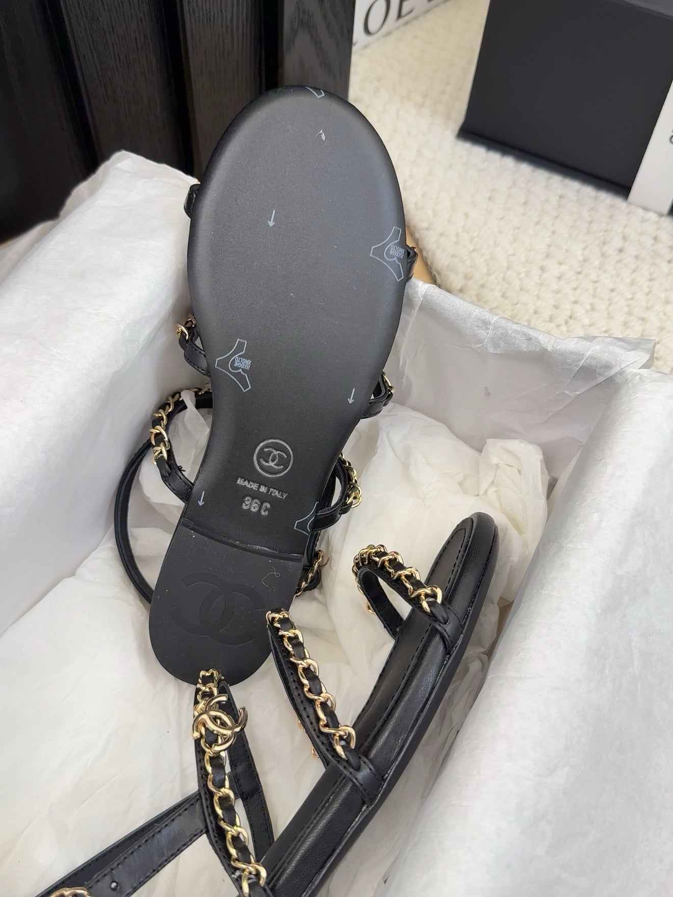 CC 25S Sandal Three Leather Strap Black Calfskin